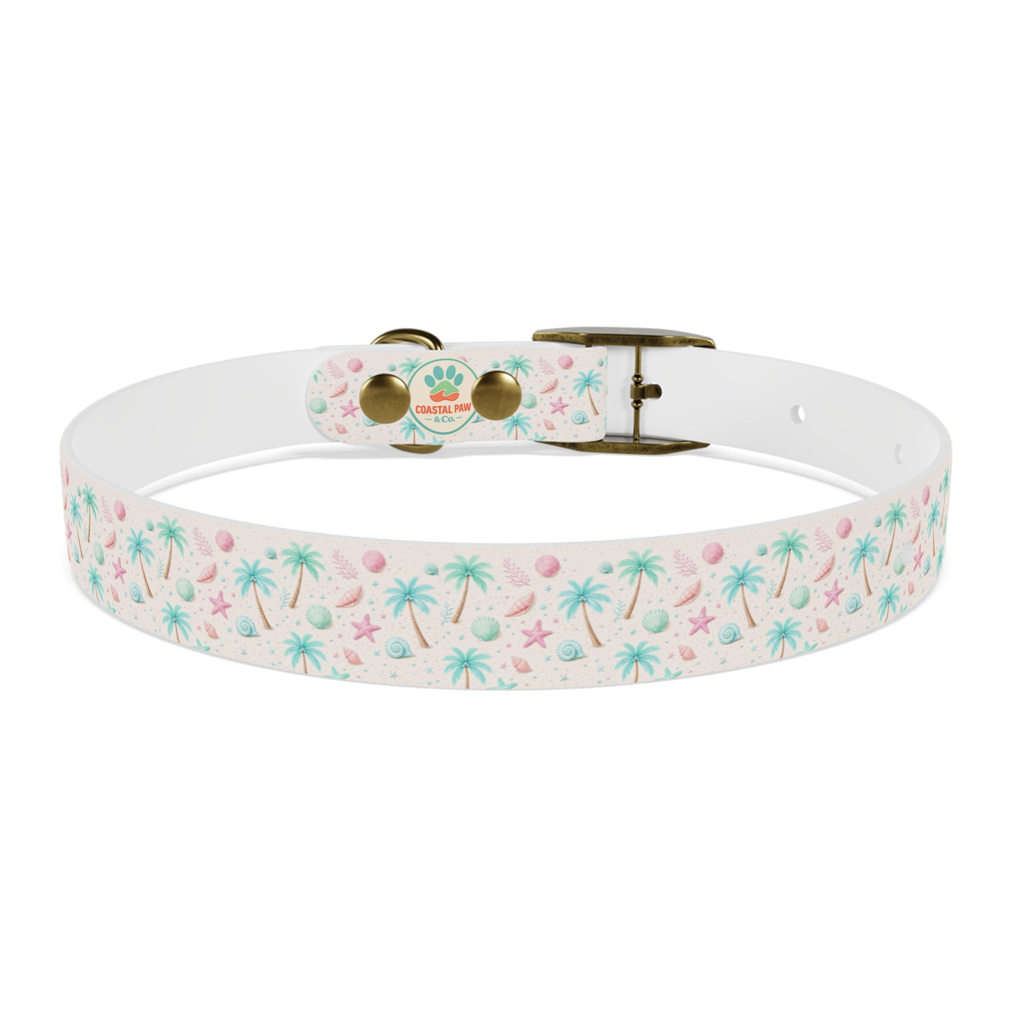 Tropical Palm Tree and Starfish Dog Collar | Pastel Beach Pattern