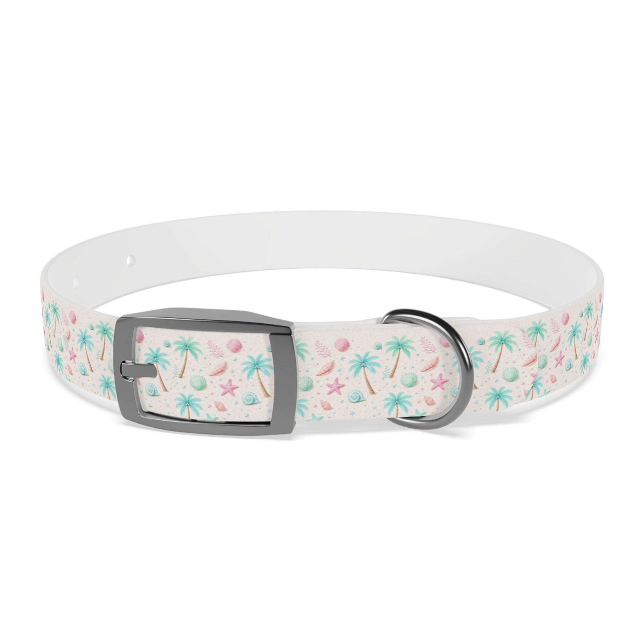 Tropical Palm Tree and Starfish Dog Collar | Pastel Beach Pattern