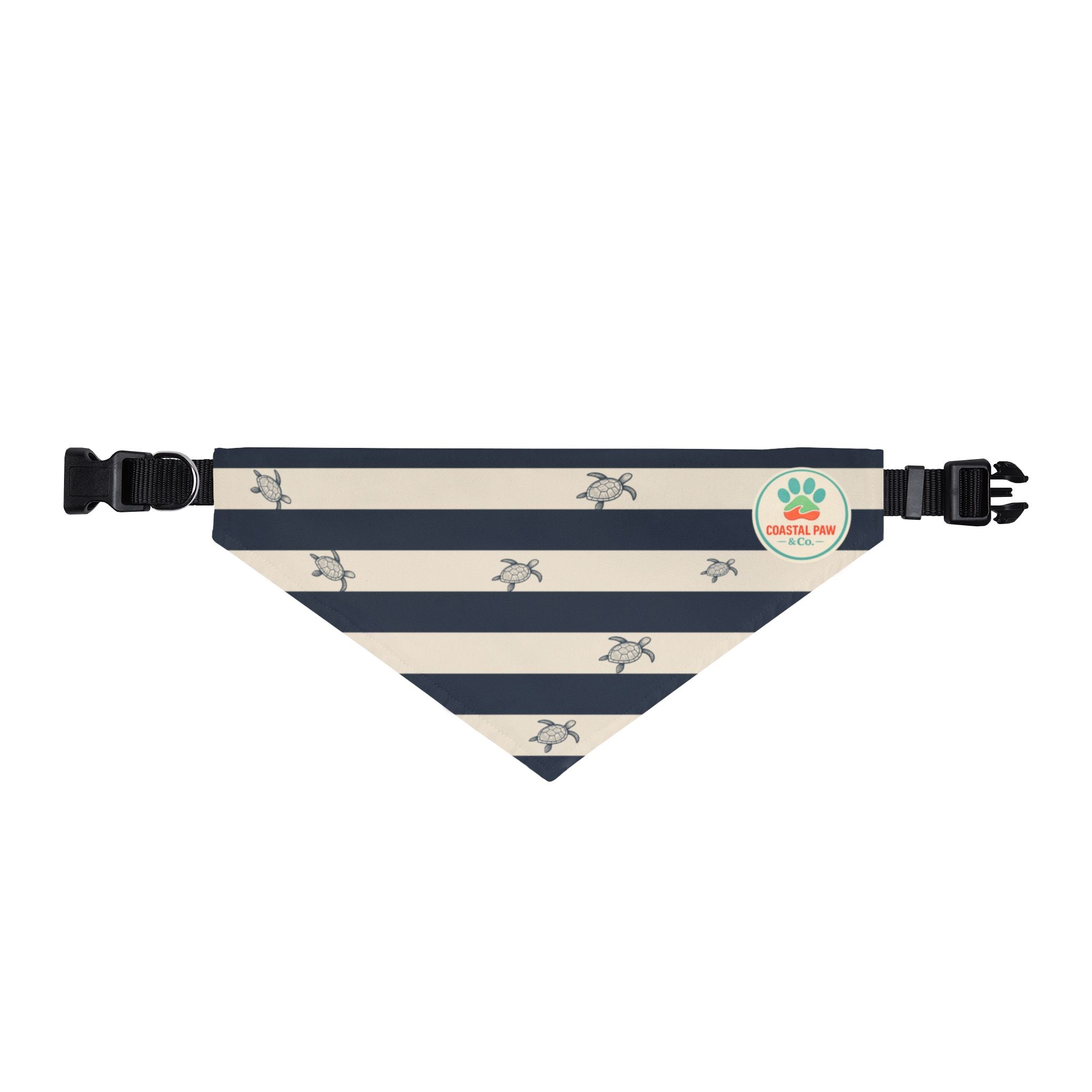 Nautical Sea Turtle Stripes Clip-on Pet Bandana | Coastal Navy Cream