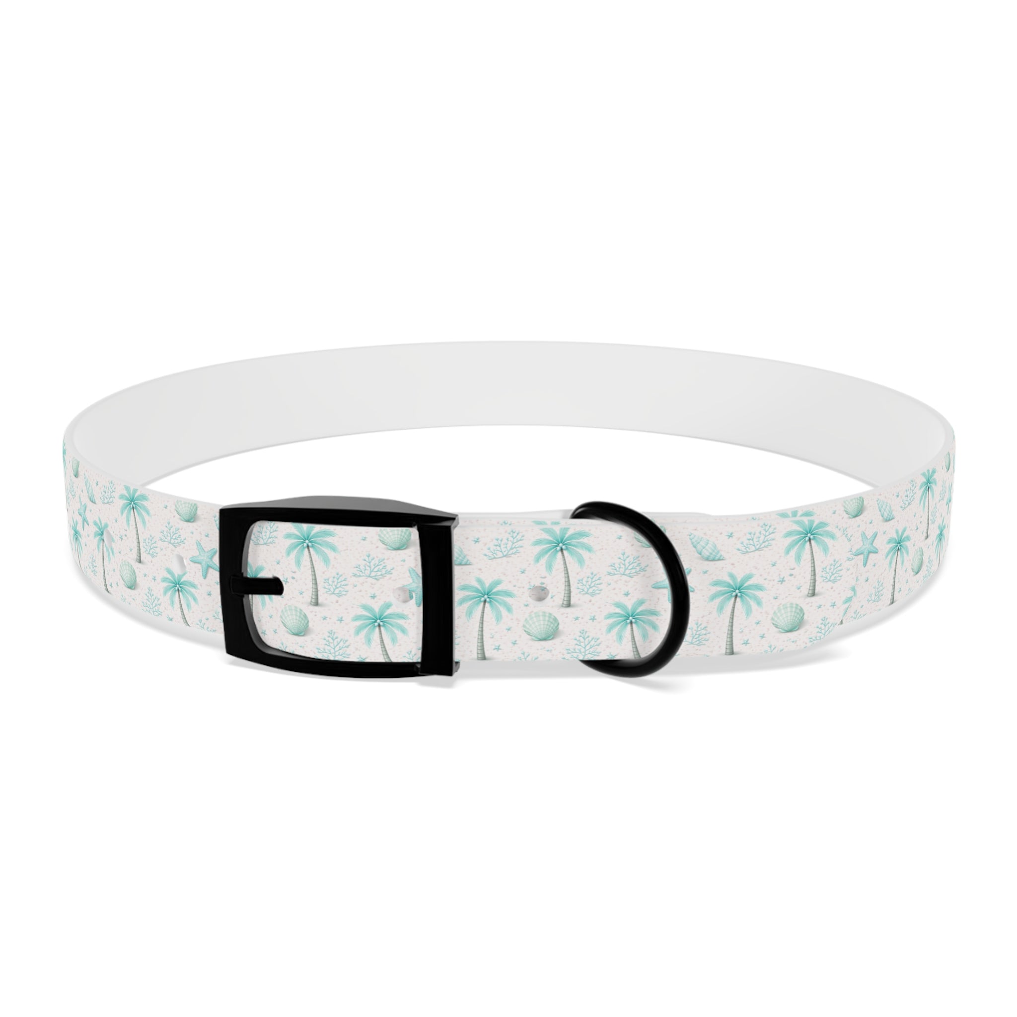 Aqua Palm Trees Dog Collar | Tropical Beach Pattern