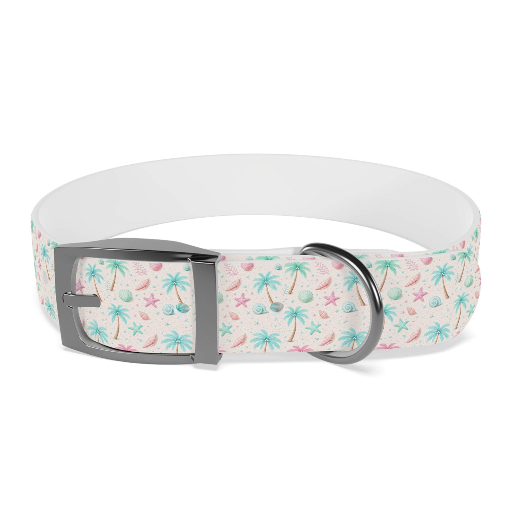 Tropical Palm Tree and Starfish Dog Collar | Pastel Beach Pattern