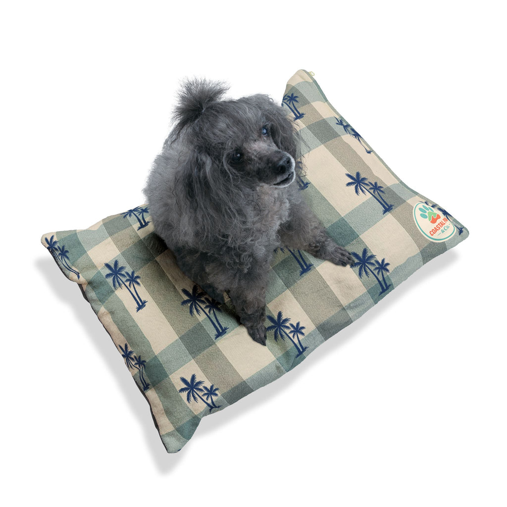 Palm Tree Plaid Pet Bed | Coastal Beach Pattern Cushion