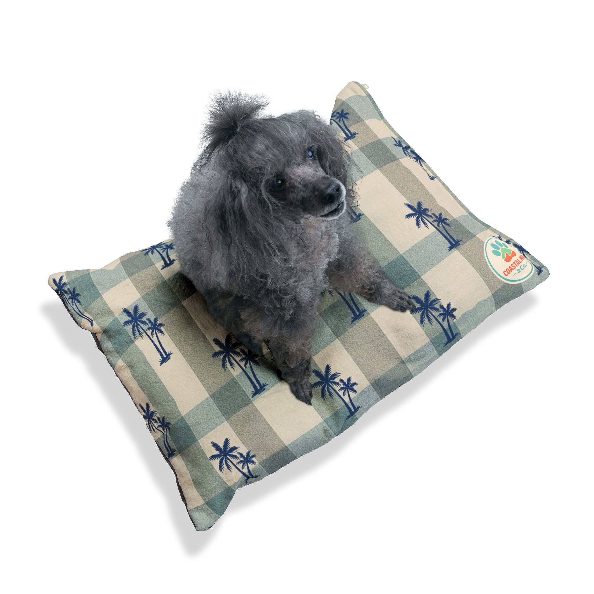 Palm Tree Plaid Pet Bed | Coastal Beach Pattern Cushion