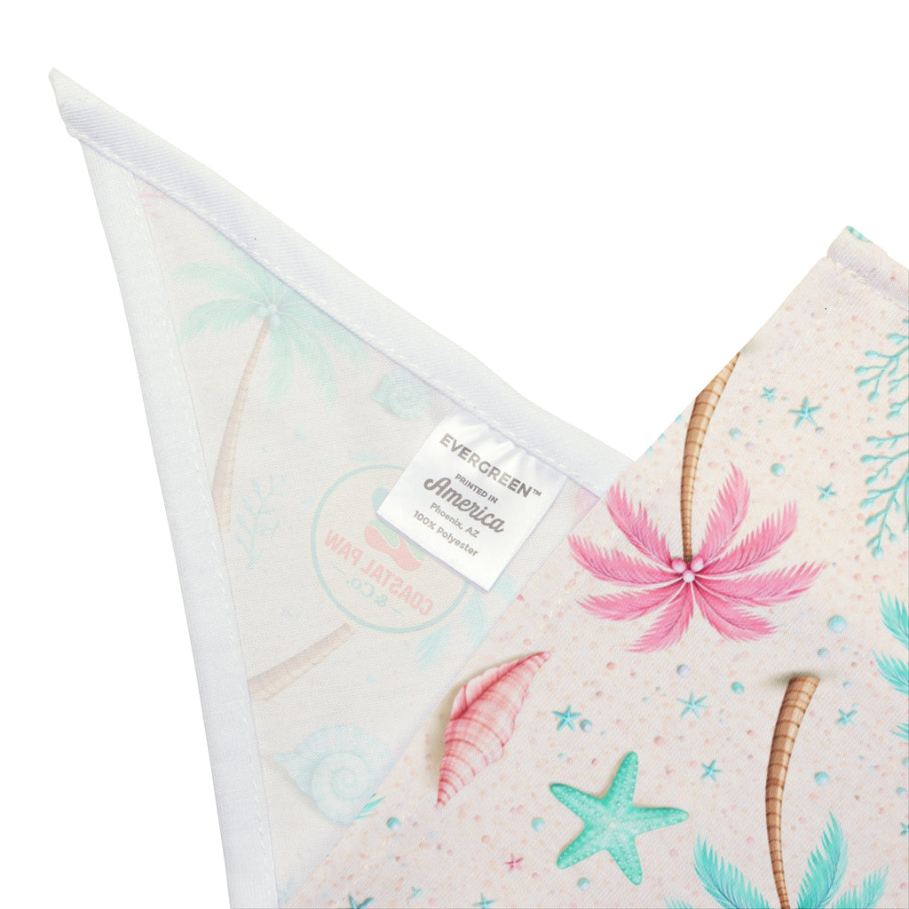 Pastel Beach, Palm Tree, Shells, Pet Bandana | Seashell Starfish Summer Bandana