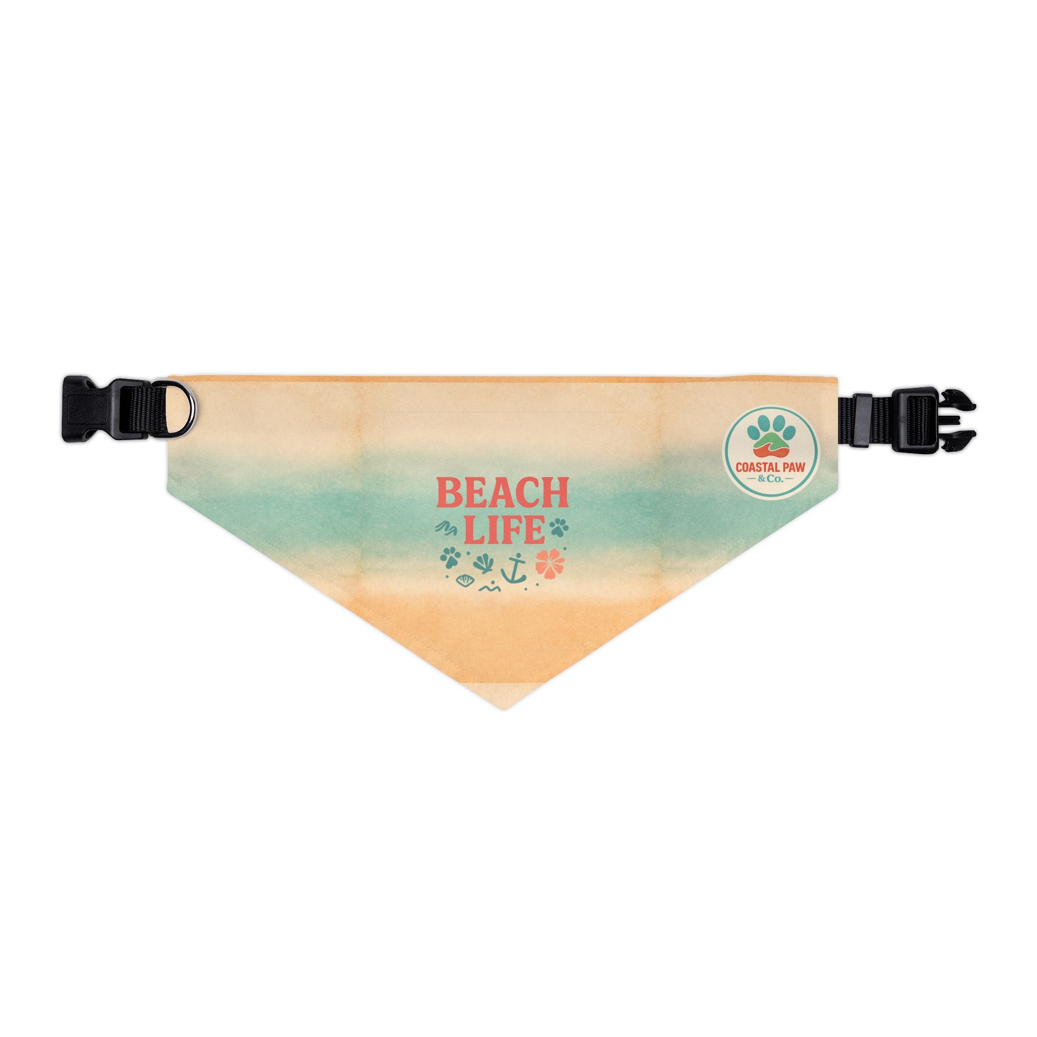 Beach Life Pet Bandana Collar | Coastal Anchor Paw Print
