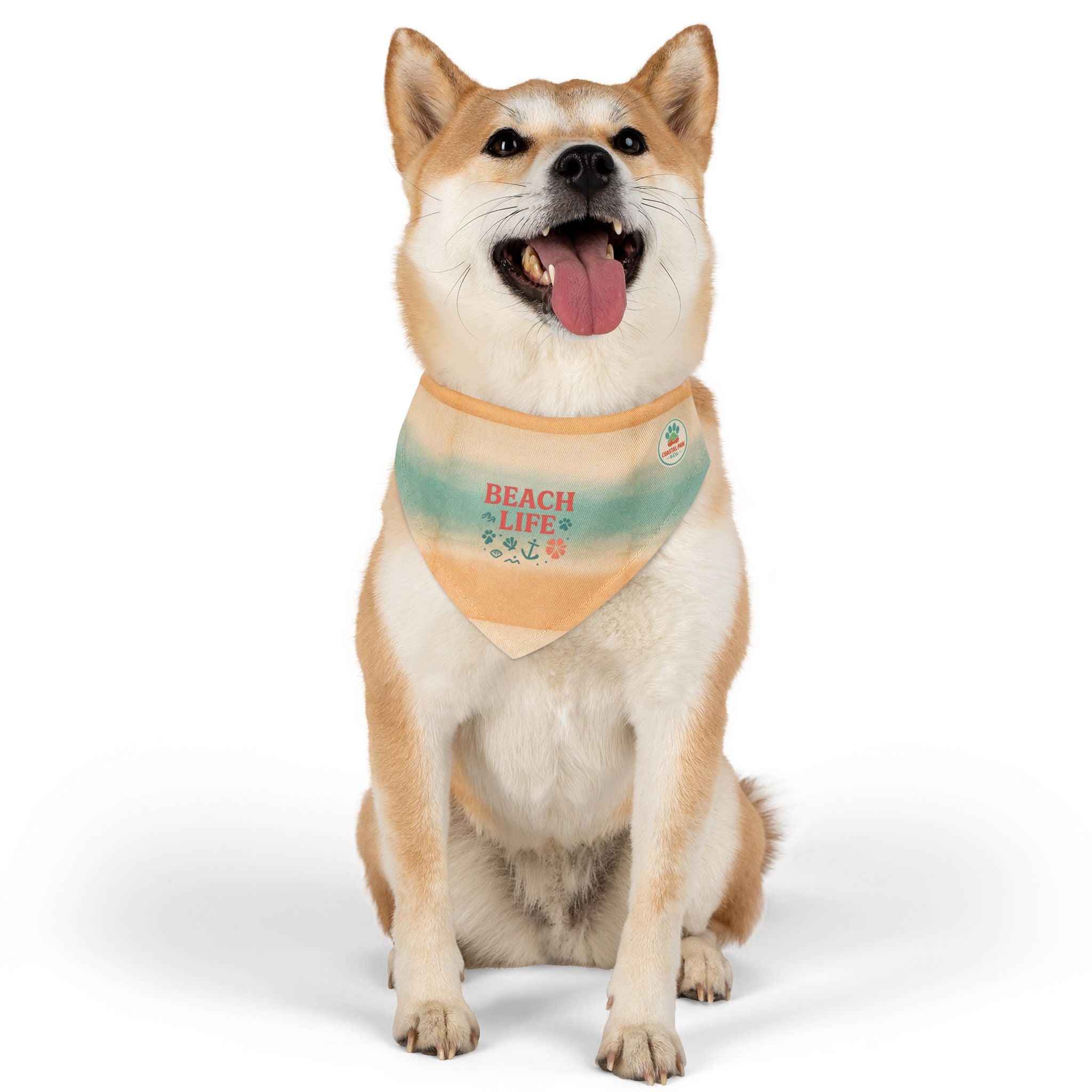 Beach Life Pet Bandana Collar | Coastal Anchor Paw Print