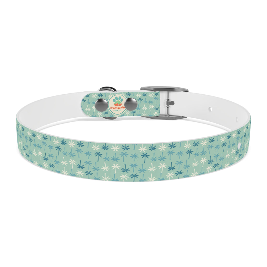 Teal Palm Trees Dog Collar | Tropical Pattern, Teal Palm Print