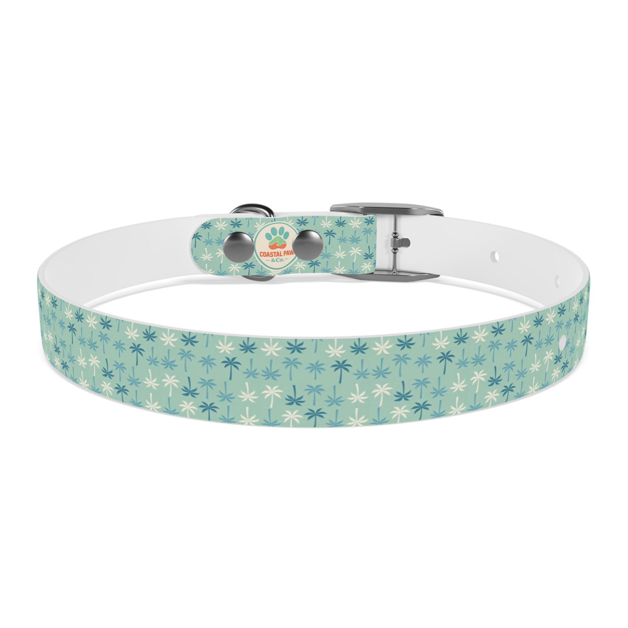 Teal Palm Trees Dog Collar | Tropical Pattern, Teal Palm Print