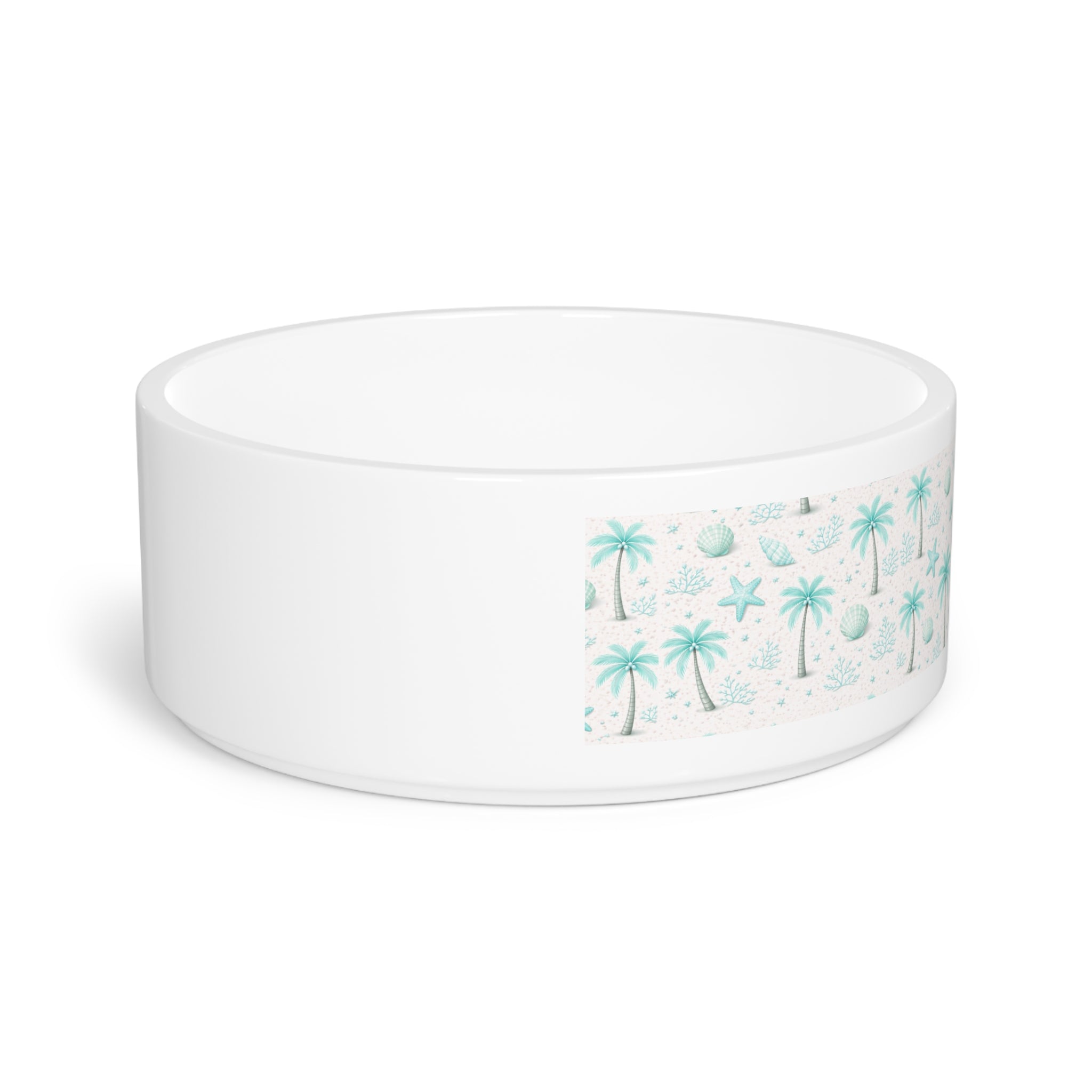 Aqua Palm Trees Pattern Pet Bowl | Tropical Palm Print Ceramic Bowl