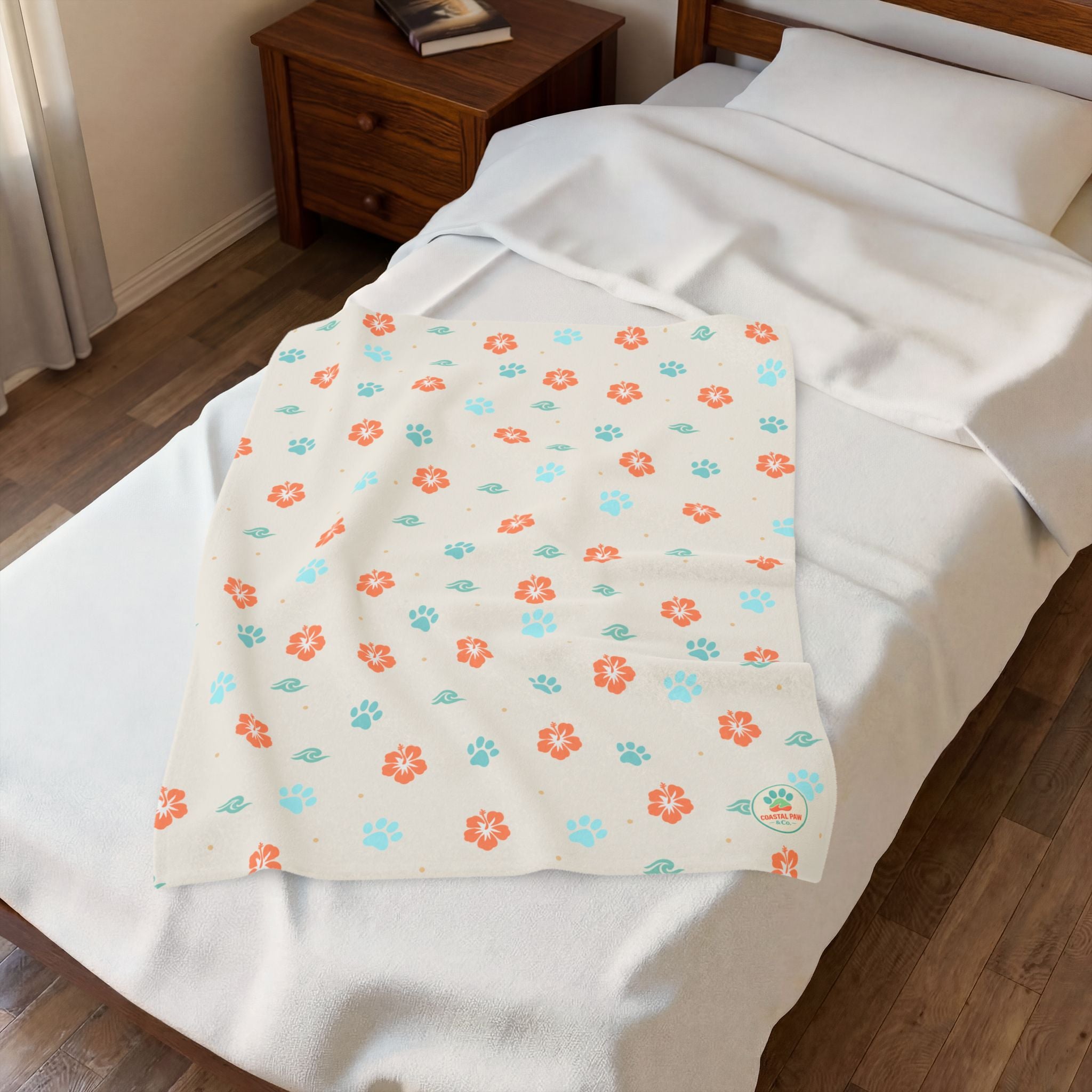 Retro Floral Pattern Velveteen Plush Blanket | Orange Teal Flower Throw