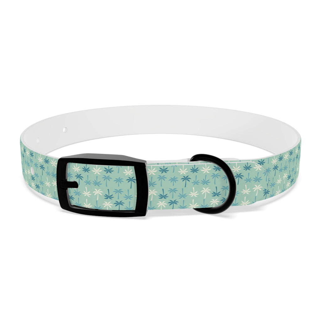 Teal Palm Trees Dog Collar | Tropical Pattern, Teal Palm Print
