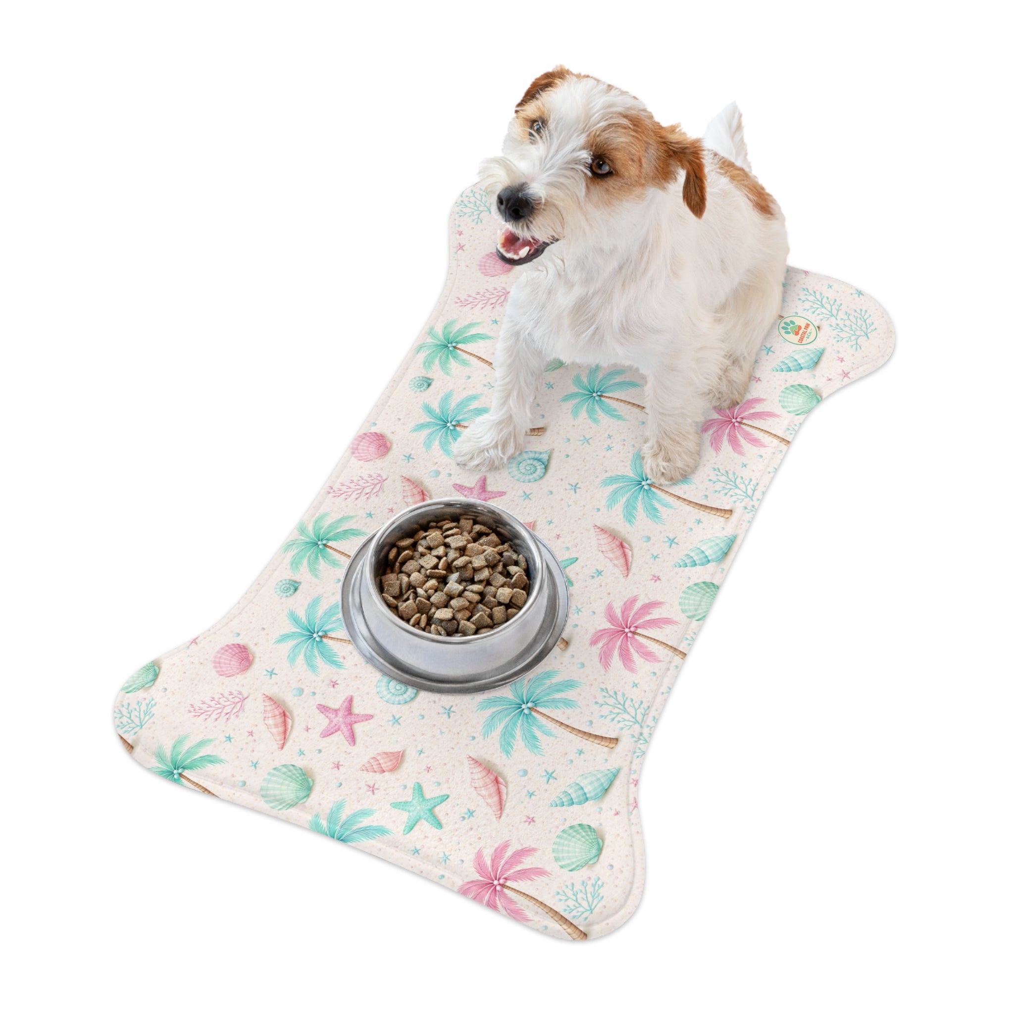 Tropical Palm Shells Pet Feeding Mat | Coastal Beach Pattern