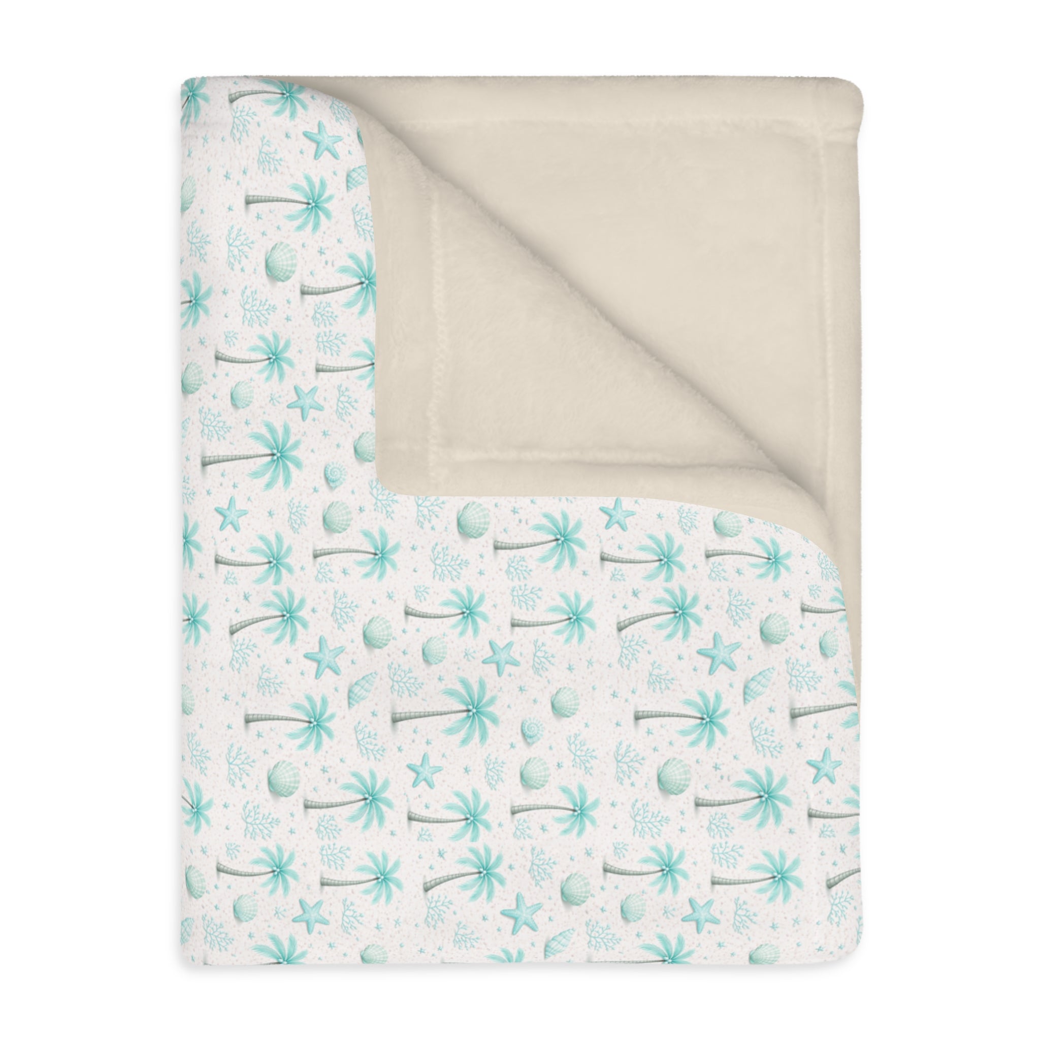 Aqua Palm Trees Pattern Blanket | Velveteen Microfiber Throw