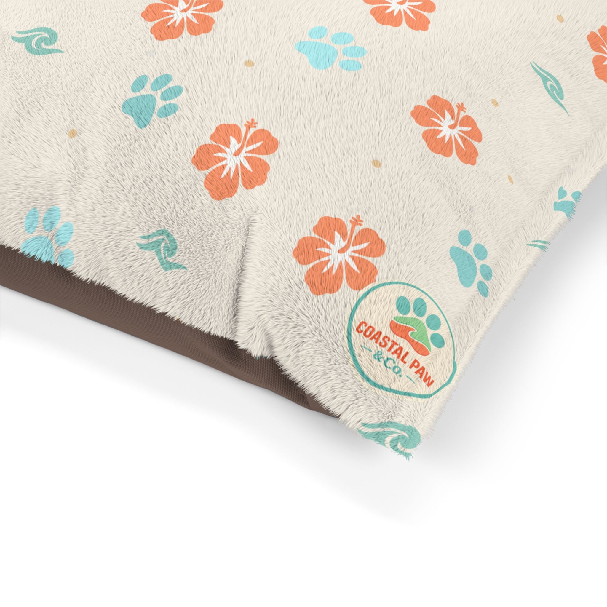 Floral Paw Print Pet Bed — Soft Cream Dog & Cat Cushion