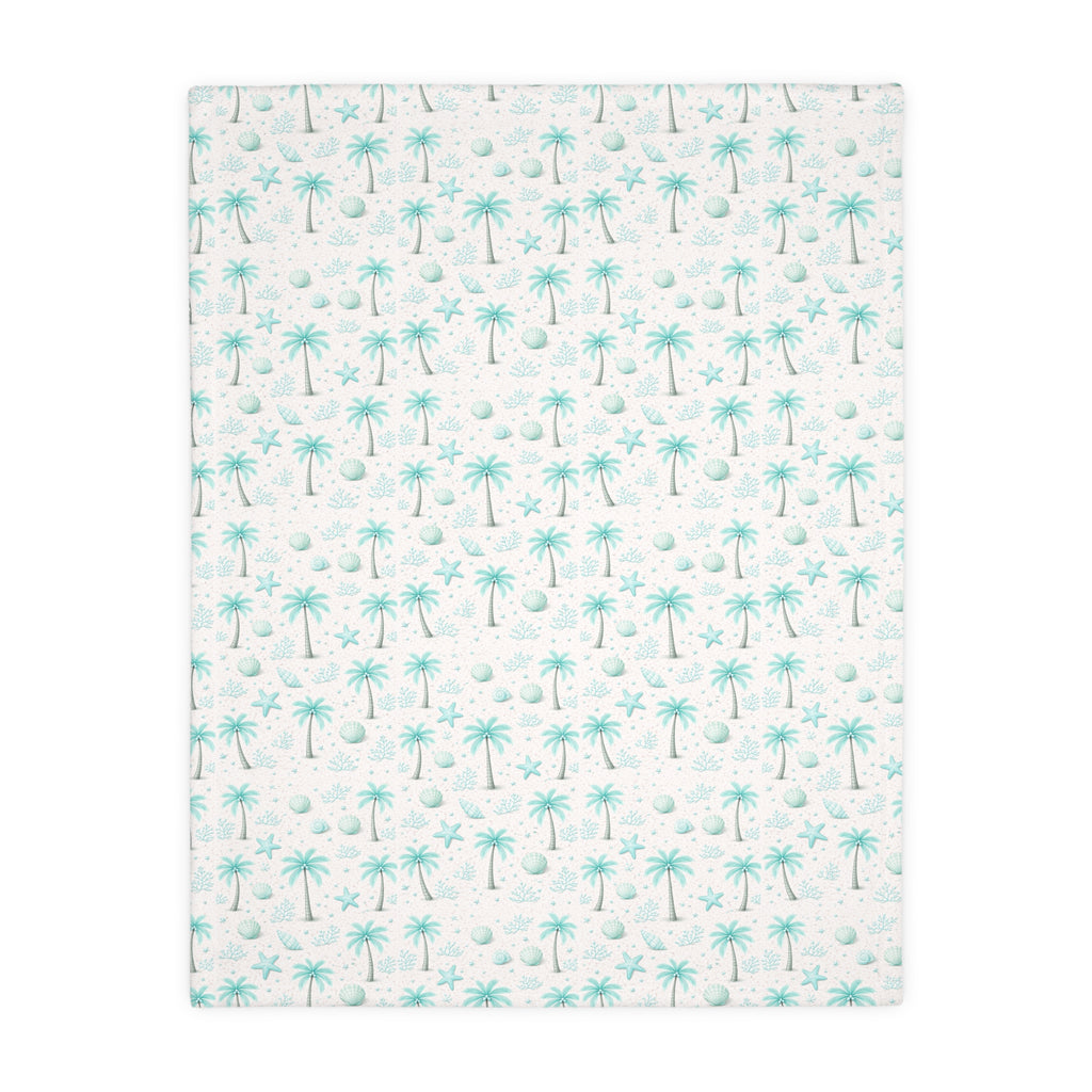 Aqua Palm Trees Pattern Blanket | Velveteen Microfiber Throw