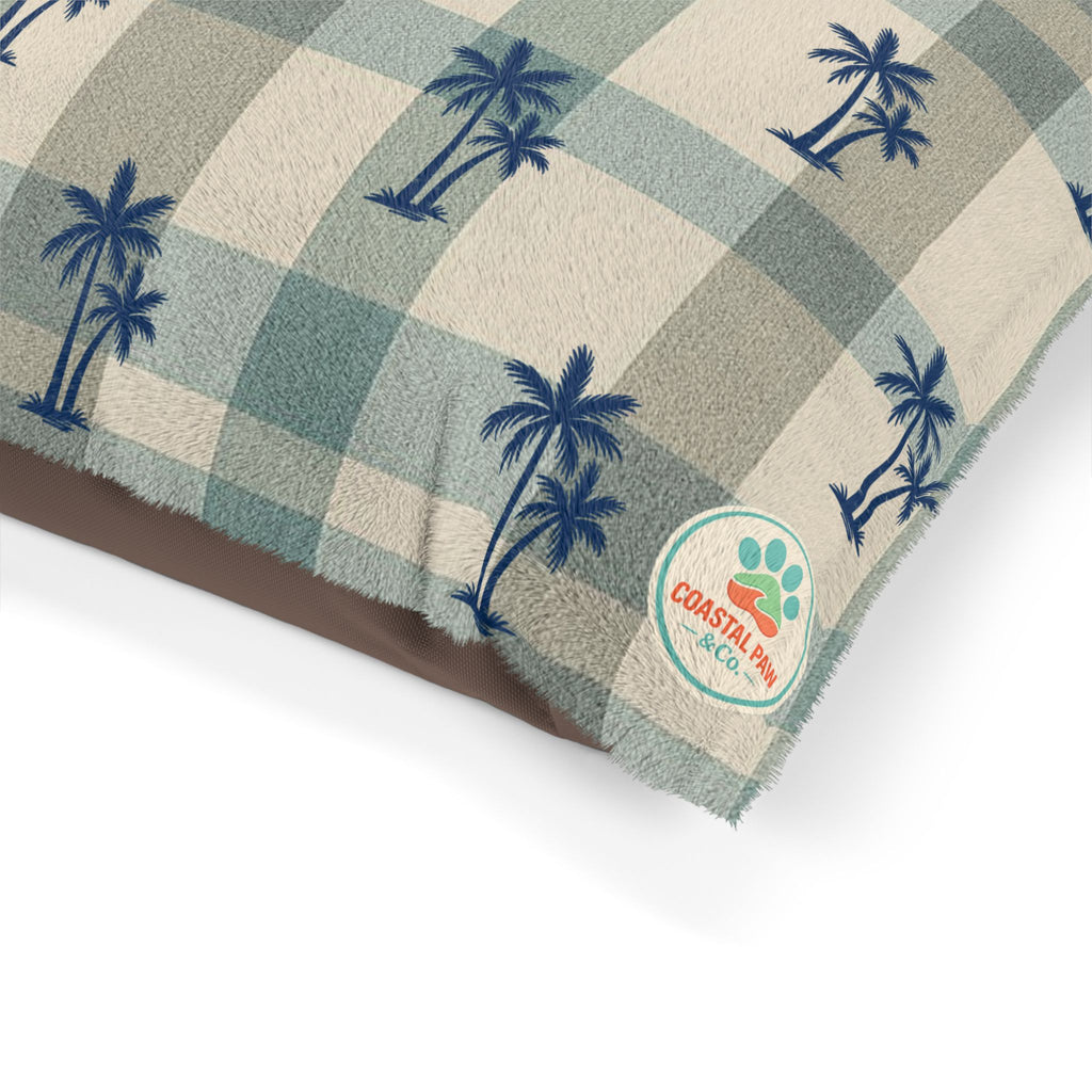 Palm Tree Plaid Pet Bed | Coastal Beach Pattern Cushion