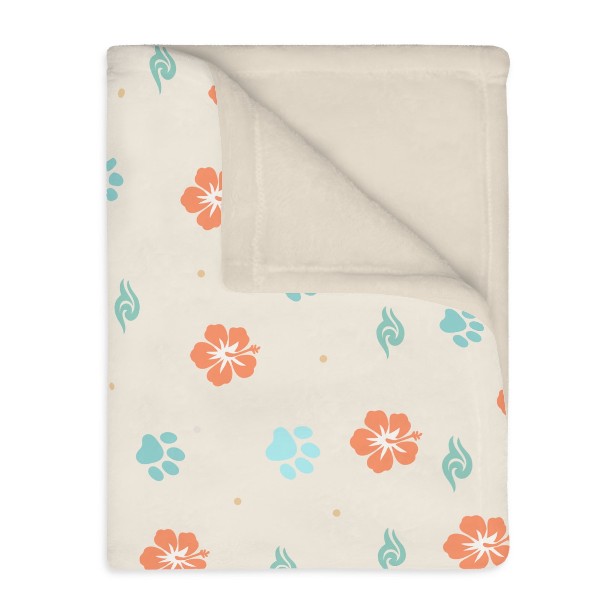 Floral Paw Print Blanket Velveteen Microfiber Blanket | Two-Sided Print