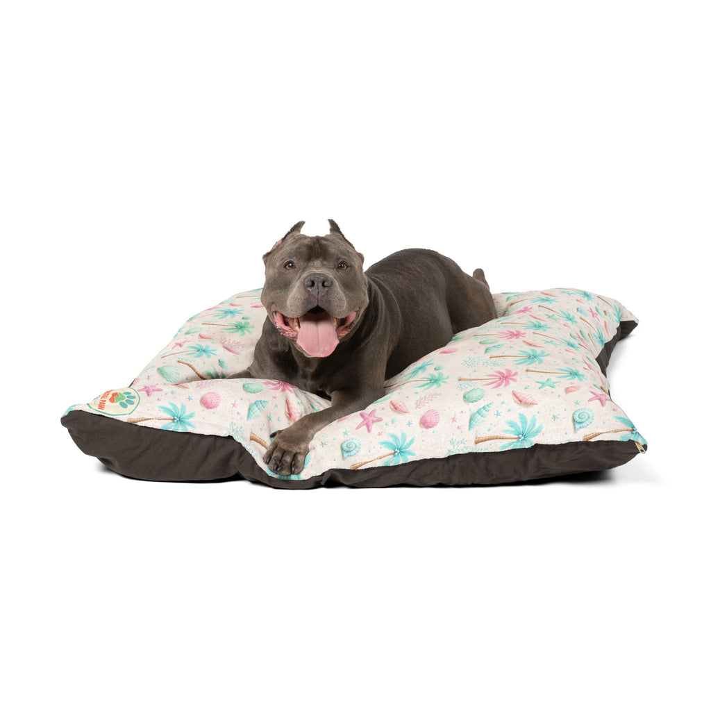 Pastel Palm Trees Pet Bed | Tropical Seashell Pattern