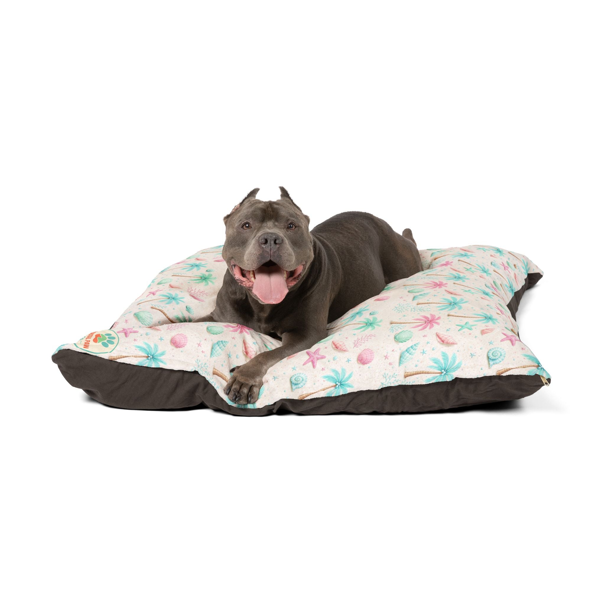 Pastel Palm Trees Pet Bed | Tropical Seashell Pattern