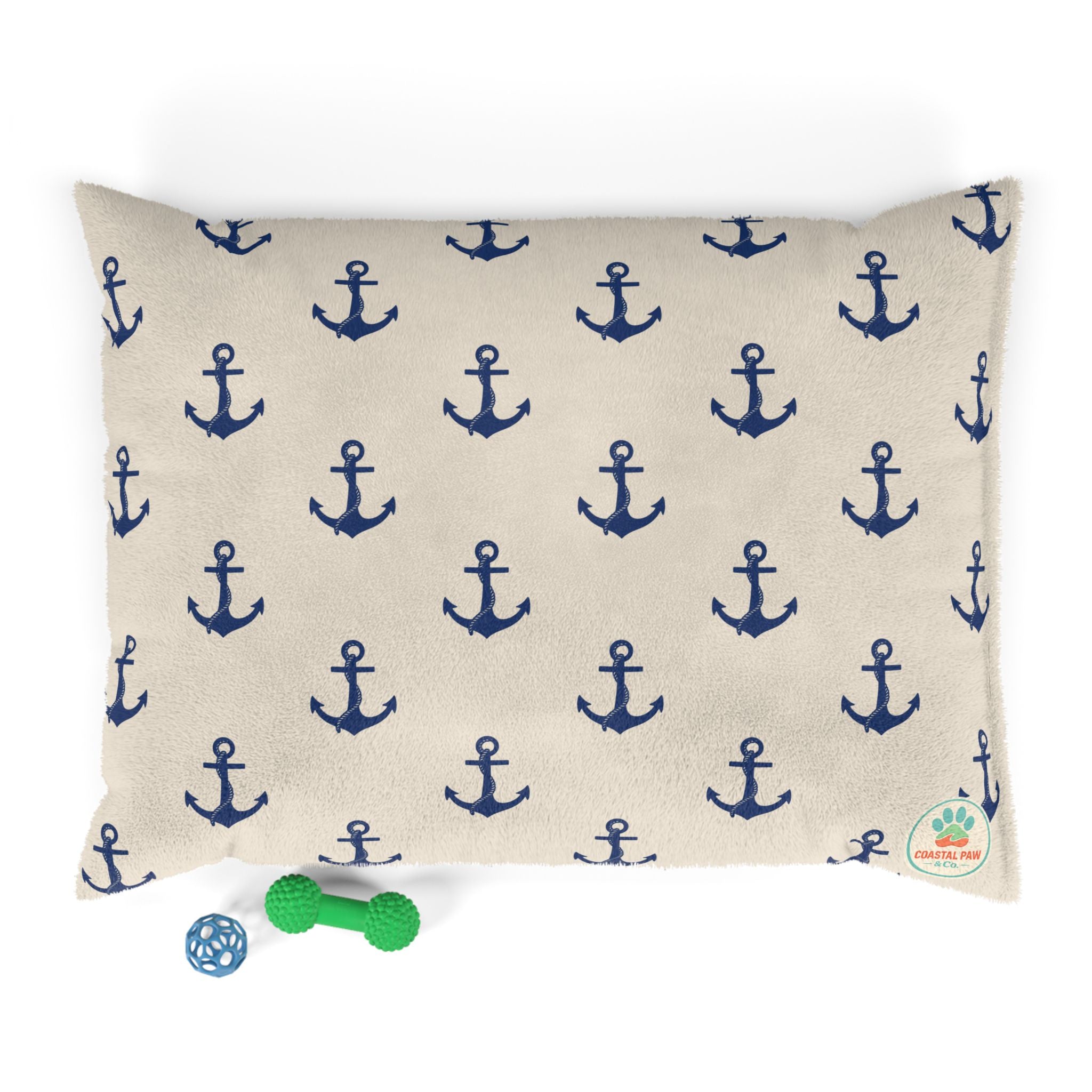 Navy Anchor Pattern Pet Bed | Nautical Dog Cat Bed, Coastal Anchor Print