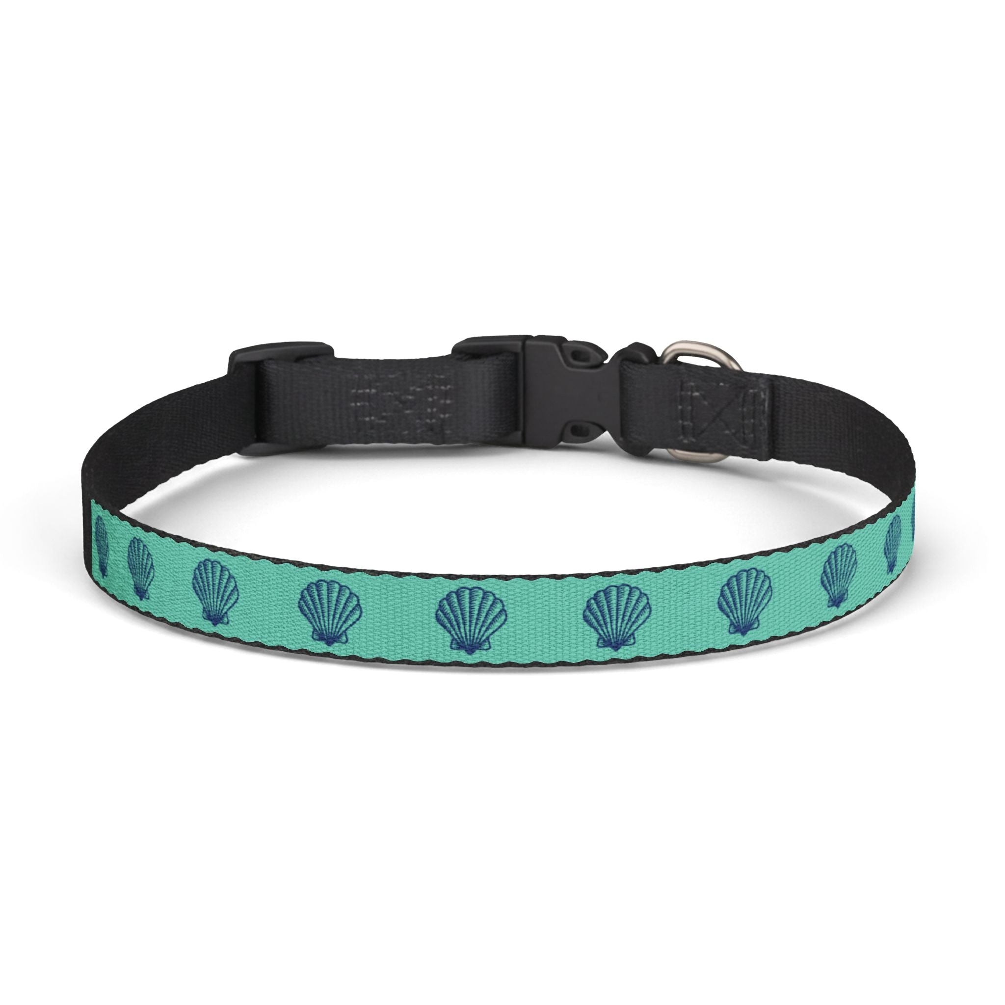 Teal Seashell Pattern Clip-on Pet Collar | Nautical Shell Design, Adjustable