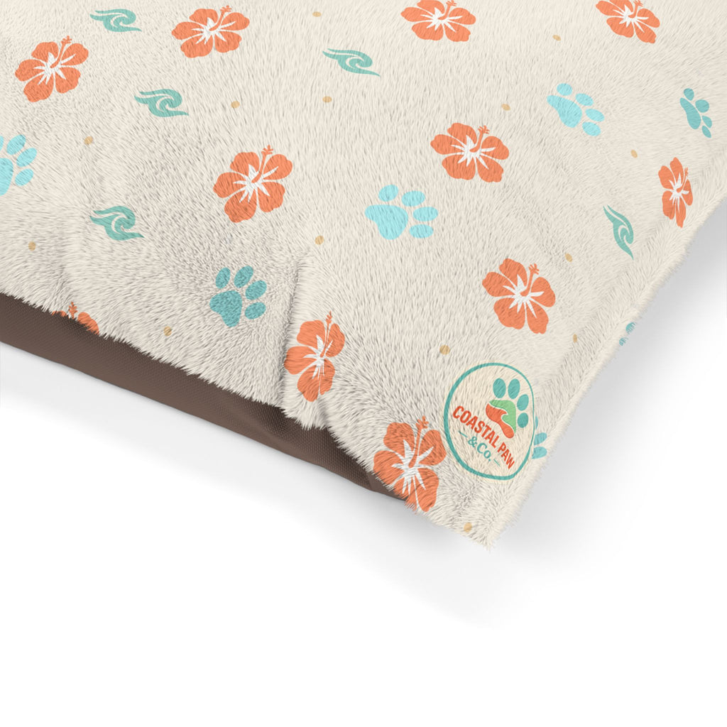 Floral Paw Print Pet Bed — Soft Cream Dog & Cat Cushion