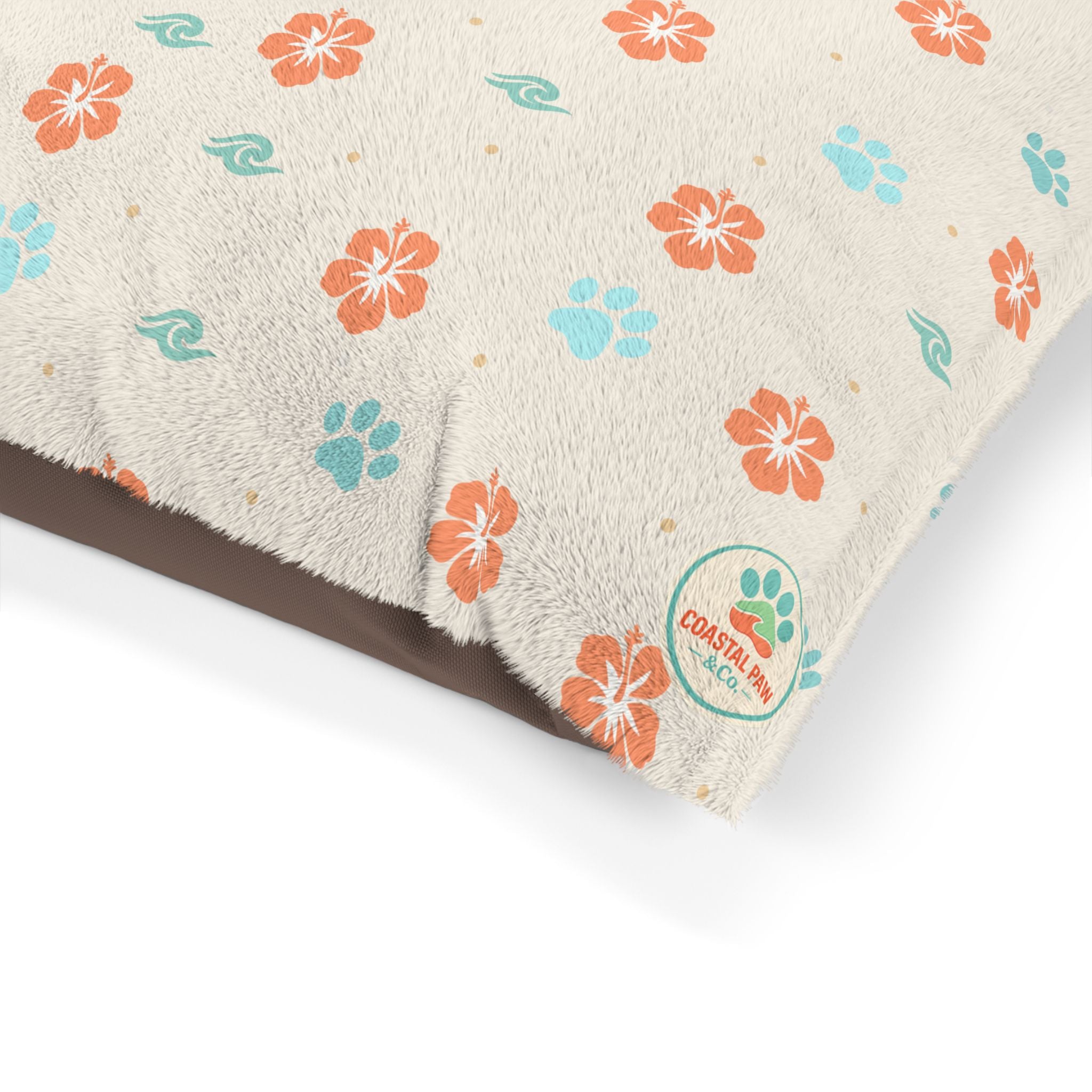 Floral Paw Print Pet Bed — Soft Cream Dog & Cat Cushion