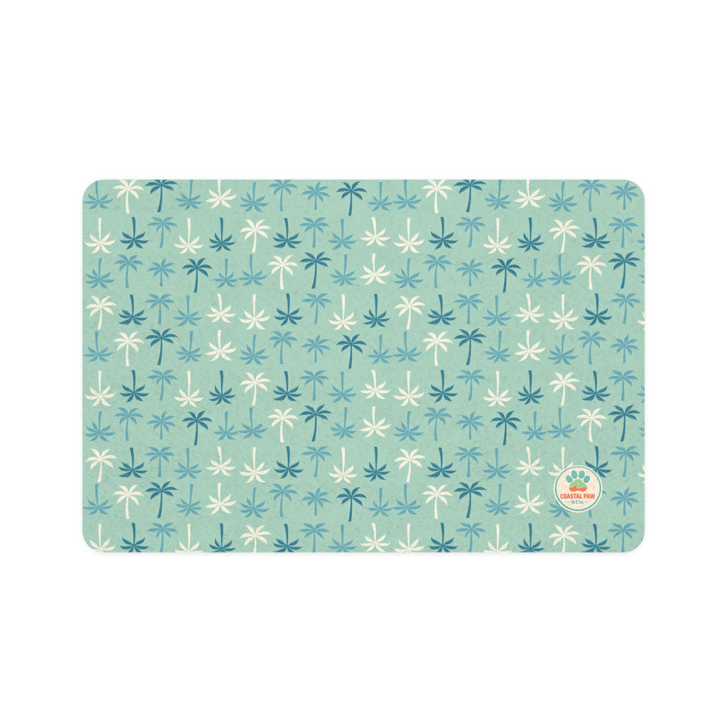 Teal Palm Tree Pattern Pet Food Mat