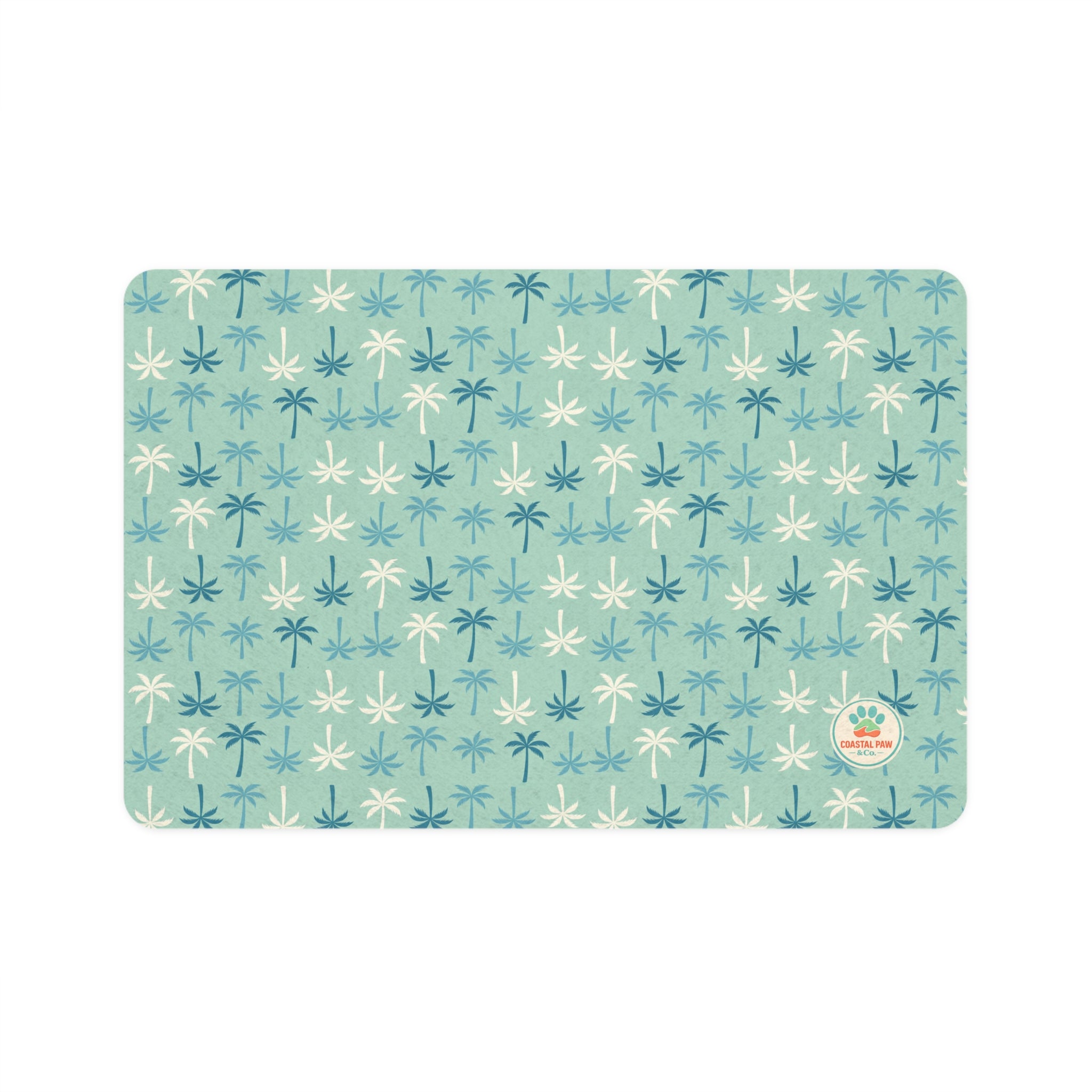 Teal Palm Tree Pattern Pet Food Mat