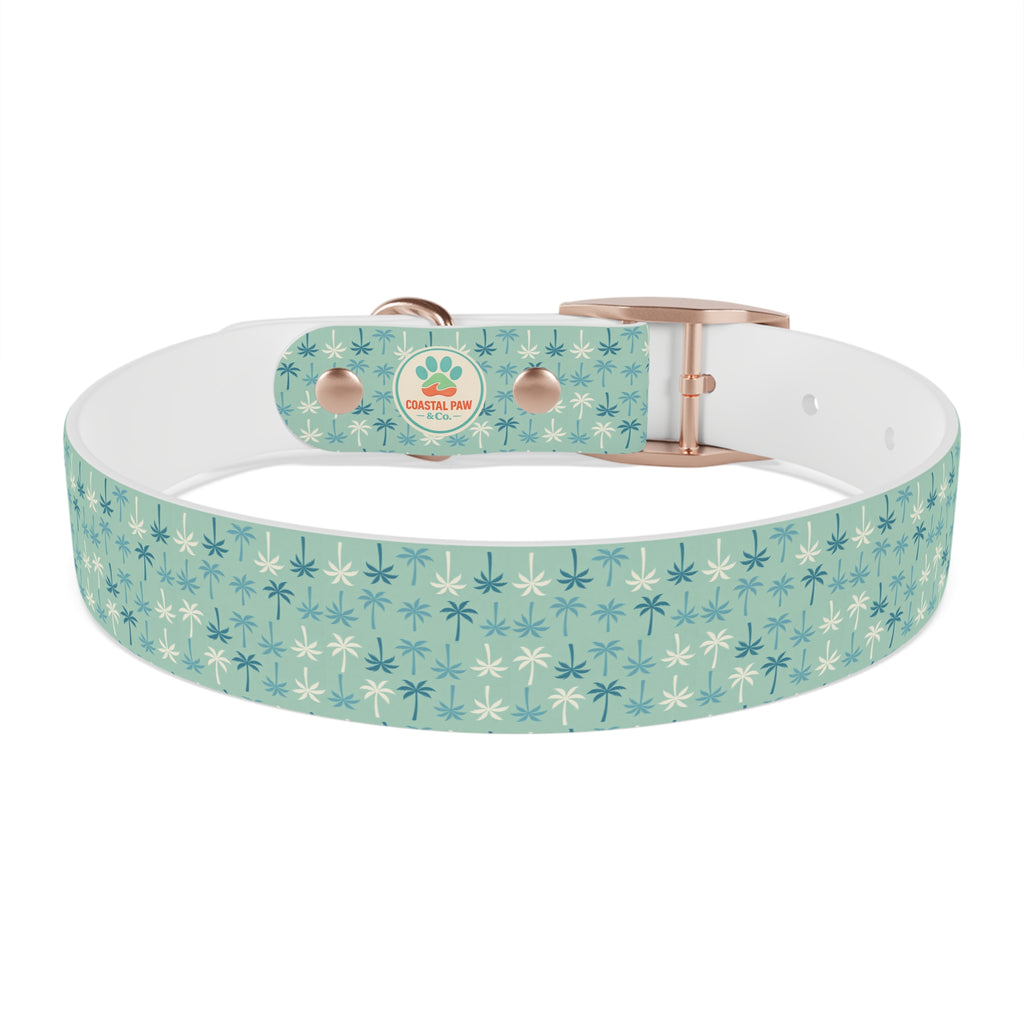 Teal Palm Trees Dog Collar | Tropical Pattern, Teal Palm Print