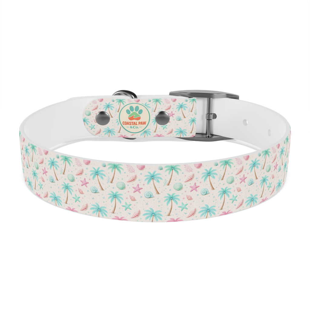 Tropical Palm Tree and Starfish Dog Collar | Pastel Beach Pattern