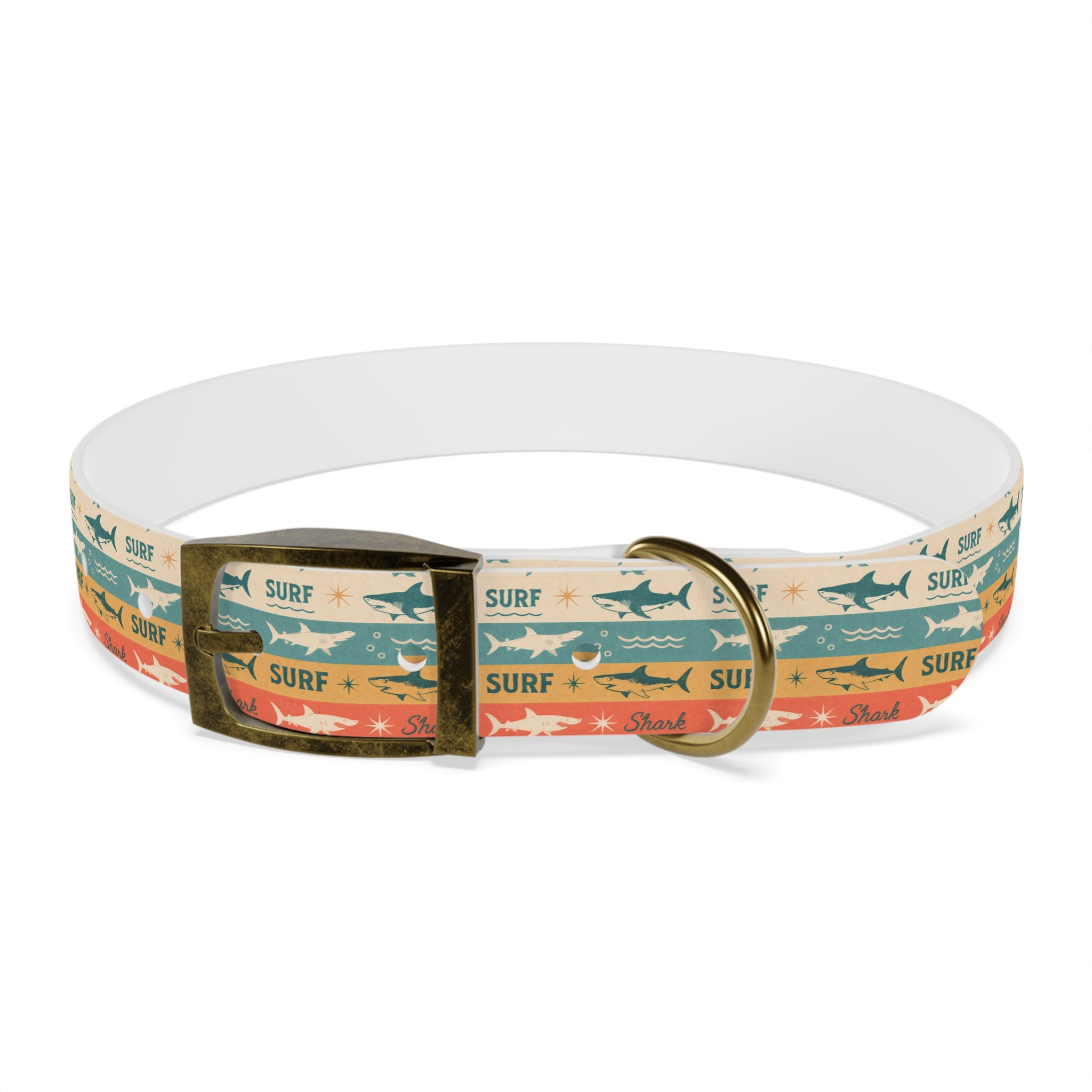 Retro Surf Sharks Dog Collar | Striped Beach Waves Pattern