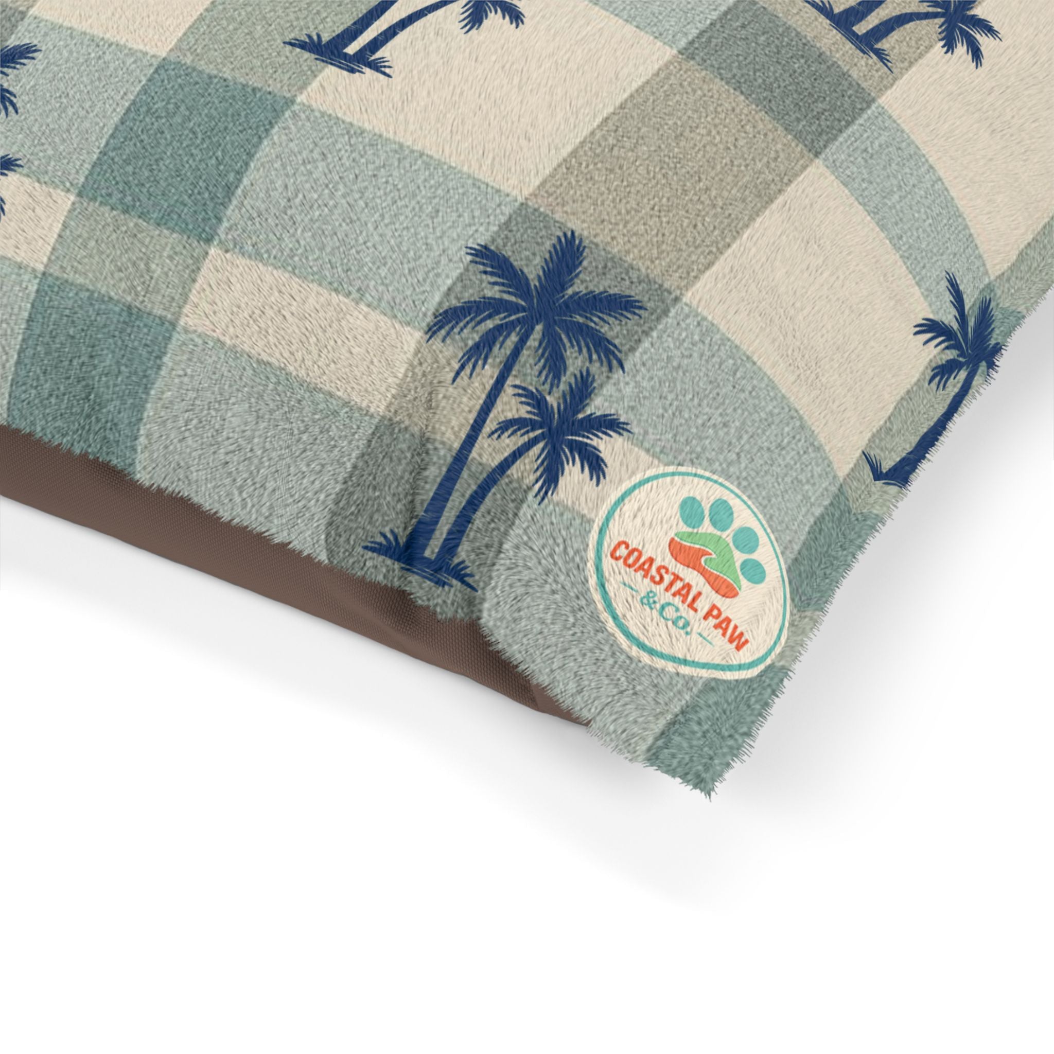 Palm Tree Plaid Pet Bed | Coastal Beach Pattern Cushion