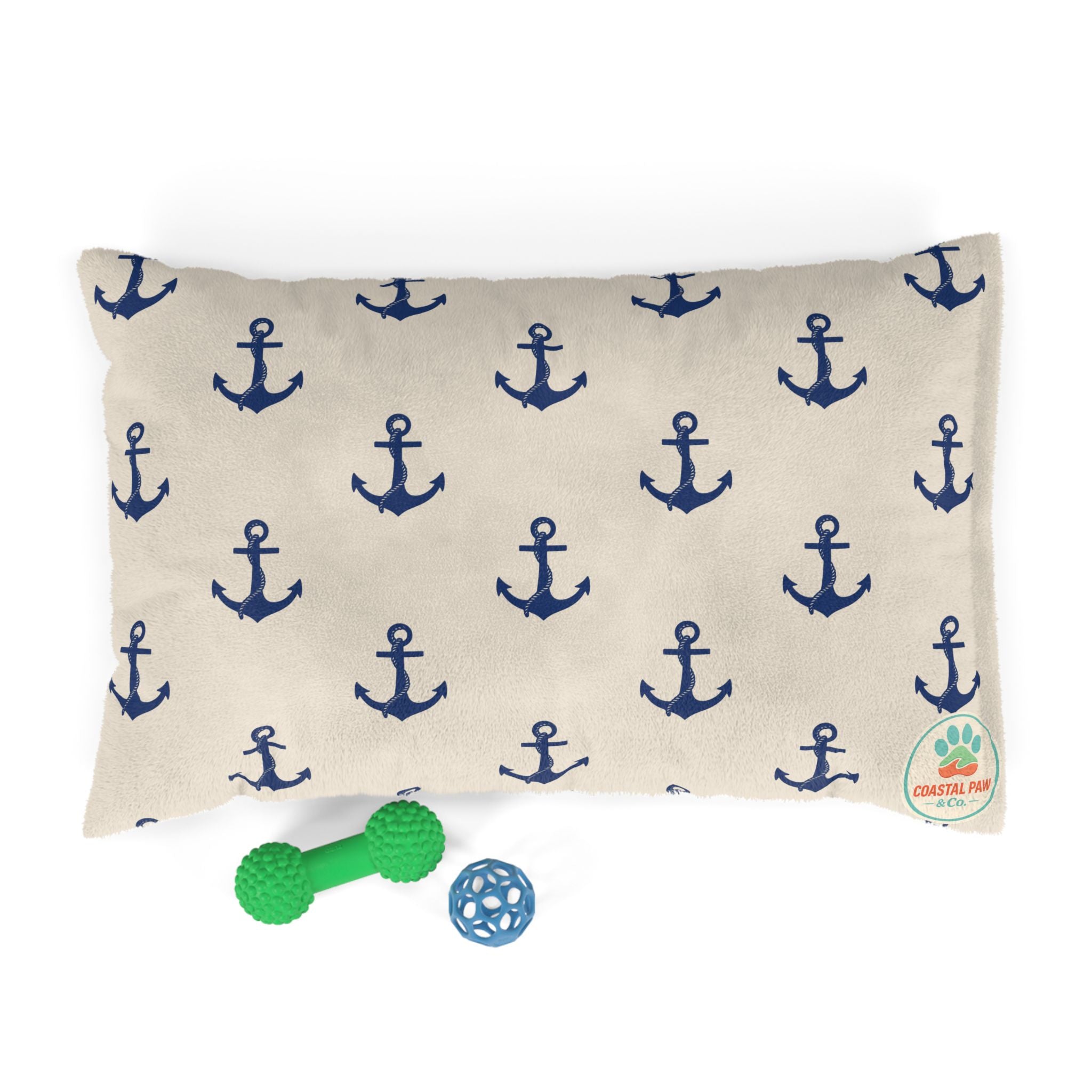 Navy Anchor Pattern Pet Bed | Nautical Dog Cat Bed, Coastal Anchor Print