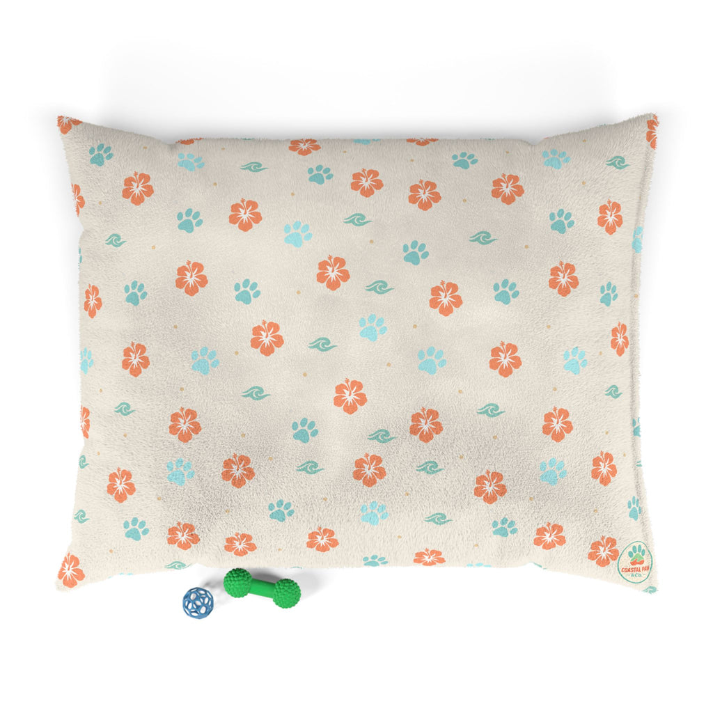 Floral Paw Print Pet Bed — Soft Cream Dog & Cat Cushion