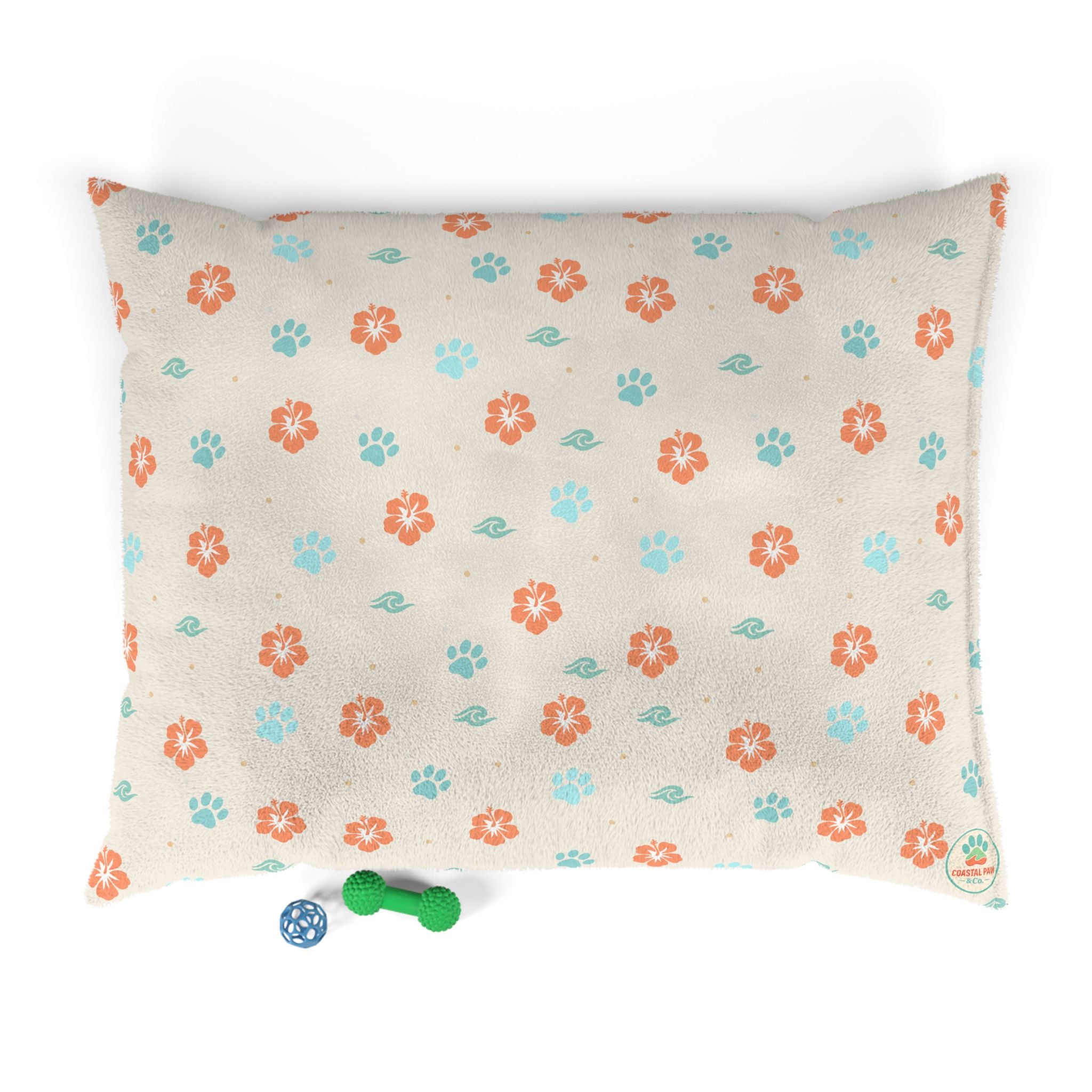 Floral Paw Print Pet Bed — Soft Cream Dog & Cat Cushion
