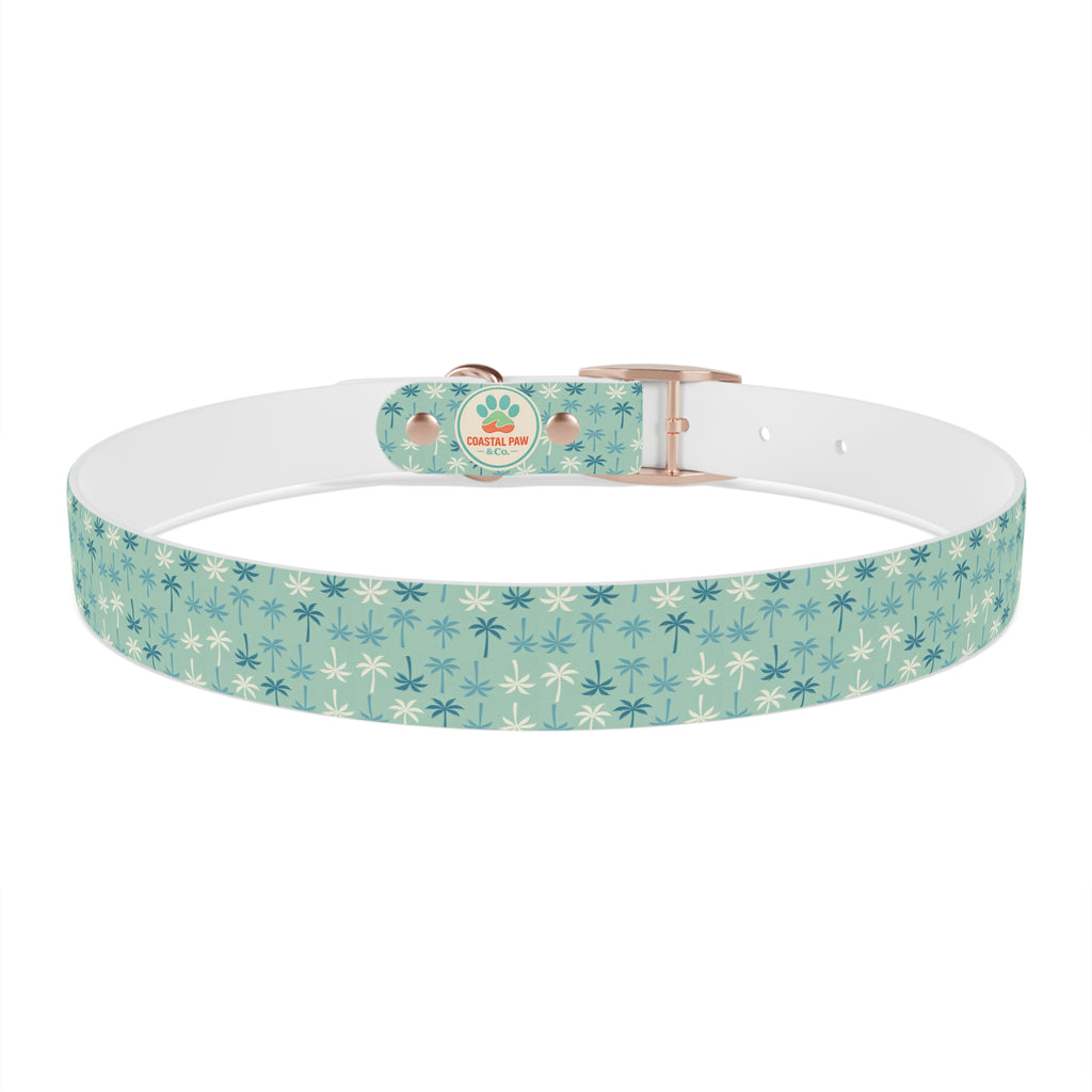 Teal Palm Trees Dog Collar | Tropical Pattern, Teal Palm Print