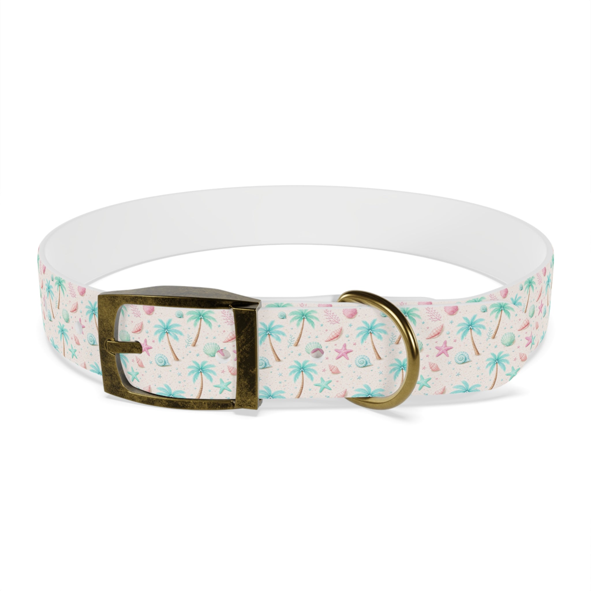 Tropical Palm Tree and Starfish Dog Collar | Pastel Beach Pattern