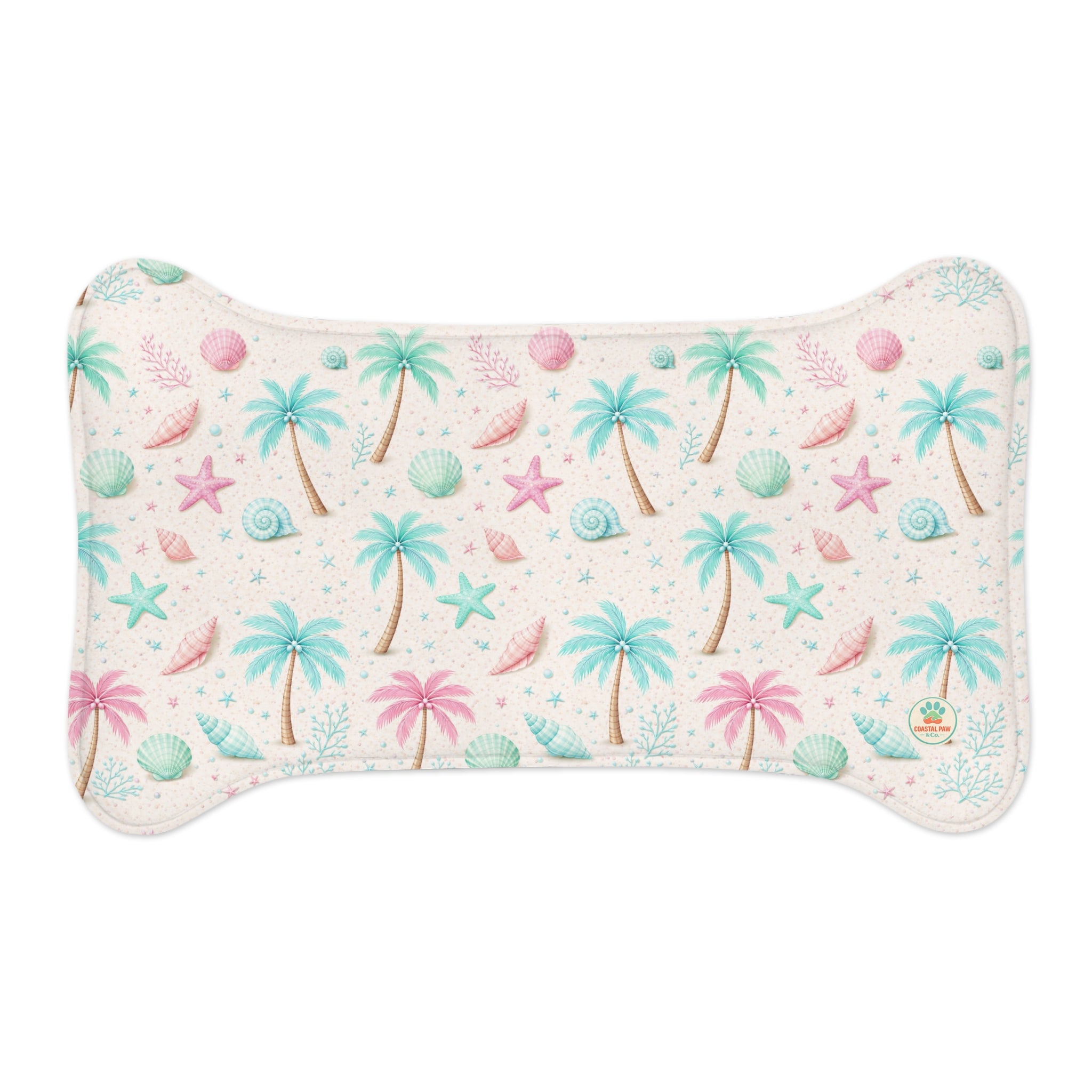 Tropical Palm Shells Pet Feeding Mat | Coastal Beach Pattern