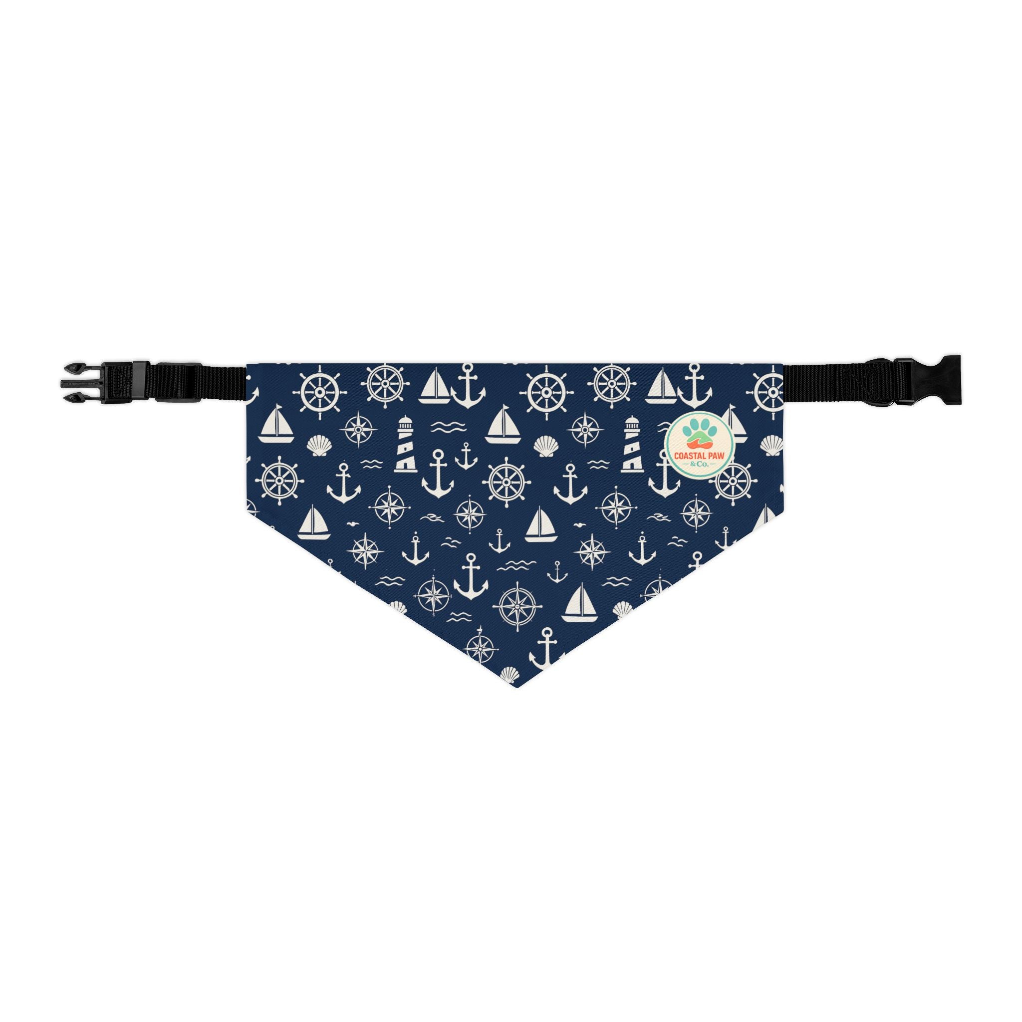 Nautical Anchors and Sailboats Pet Bandana Collar | Navy Maritime Pattern