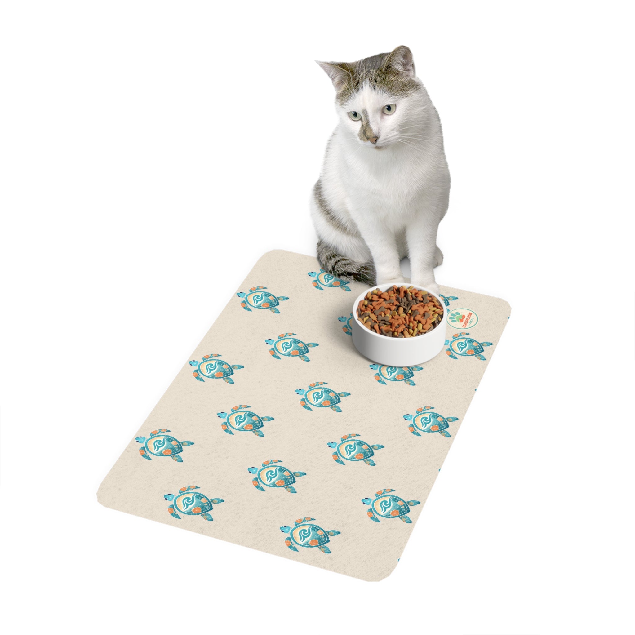 Sea Turtle Pattern Pet Food Mat 12x18 | Waterproof Non-Slip Placemat