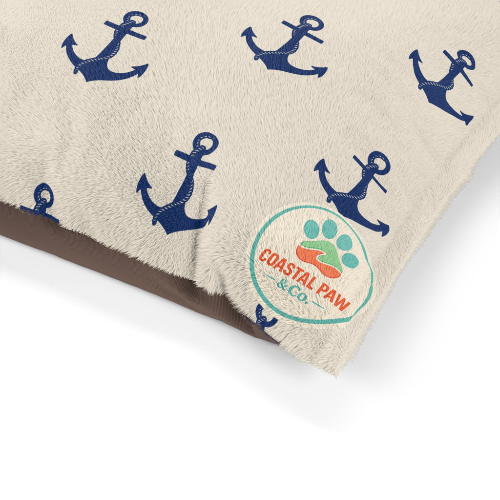 Navy Anchor Pattern Pet Bed | Nautical Dog Cat Bed, Coastal Anchor Print