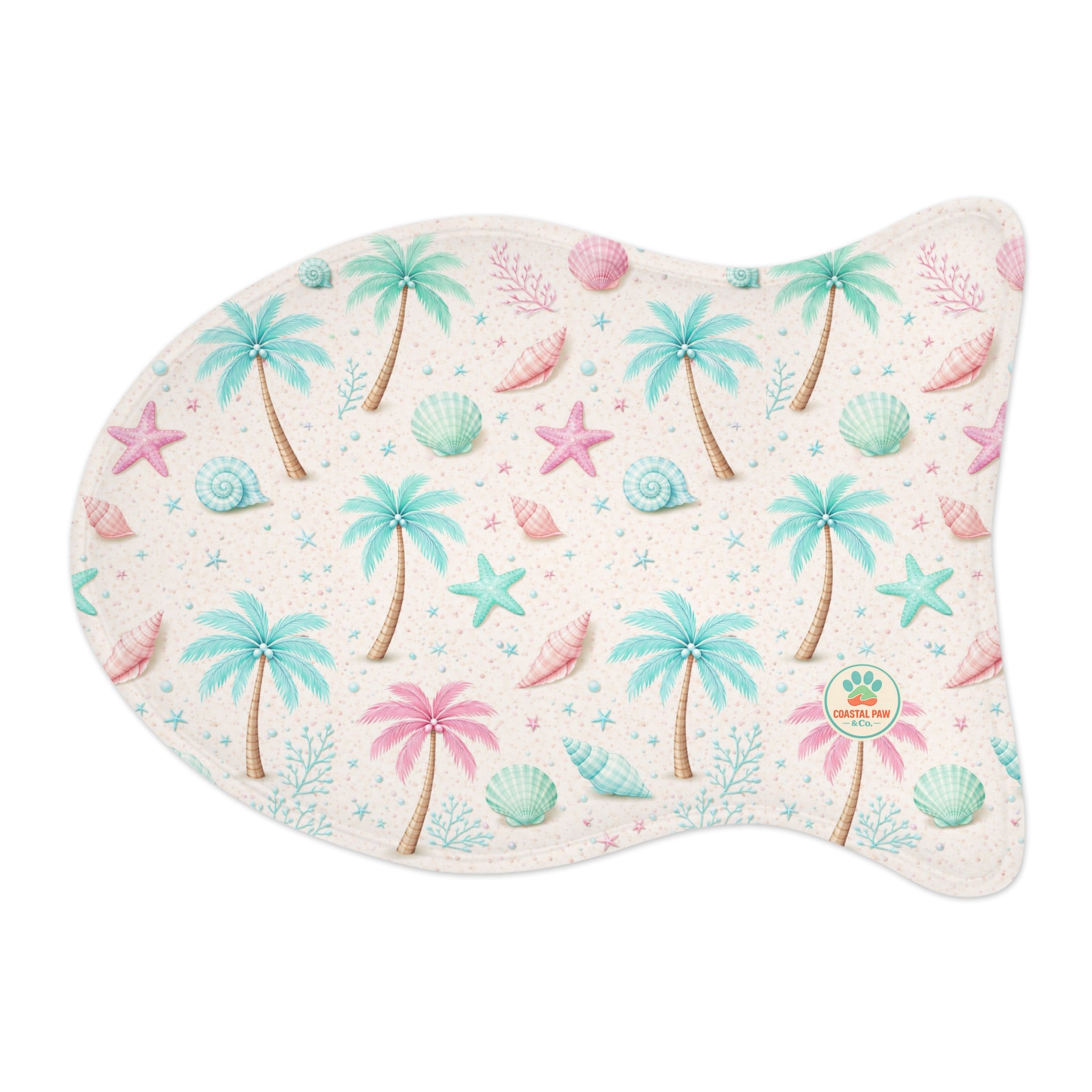 Tropical Palm Shells Pet Feeding Mat | Coastal Beach Pattern