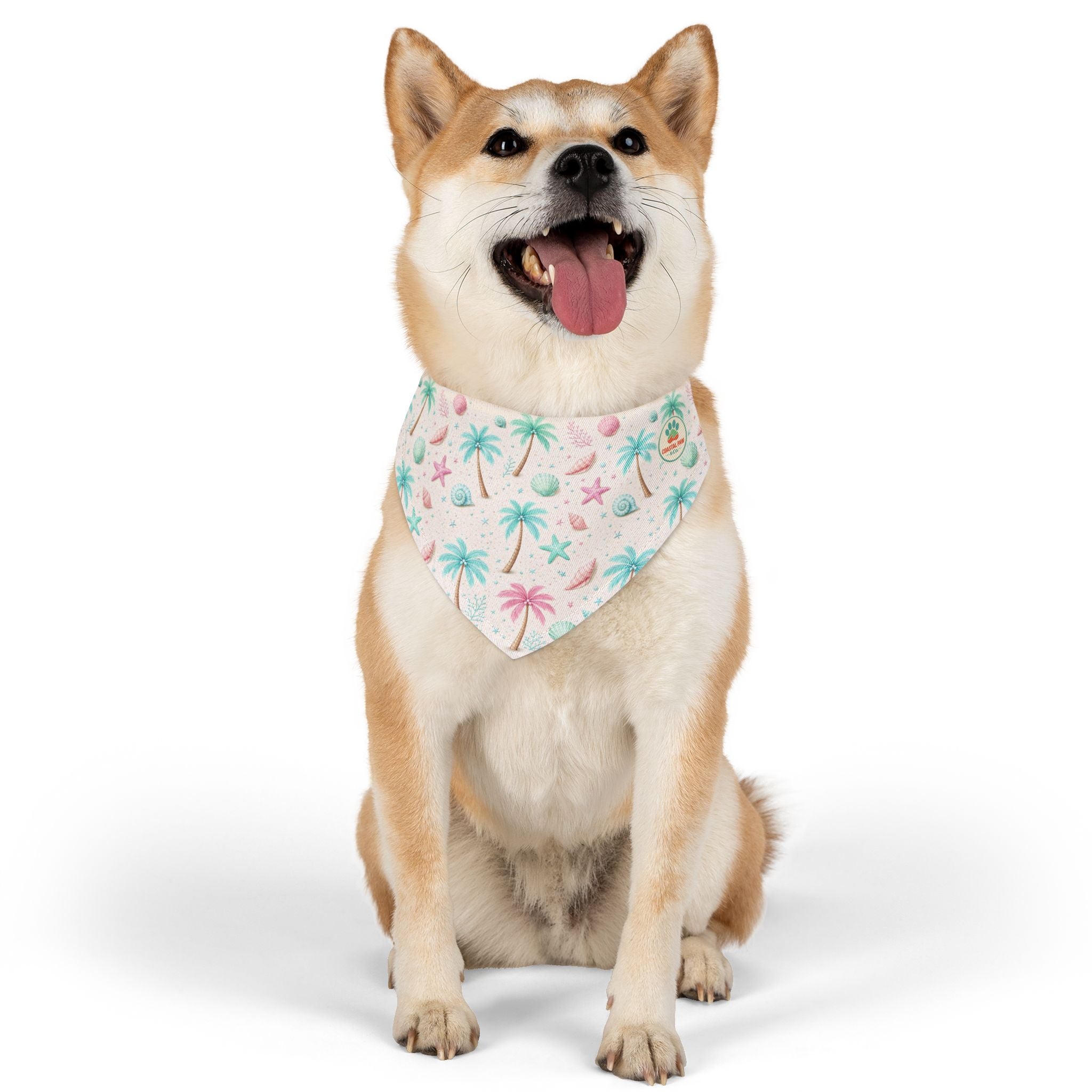 Pastel Palm Tree Seashells Pet Bandana Collar | Tropical Beach Print