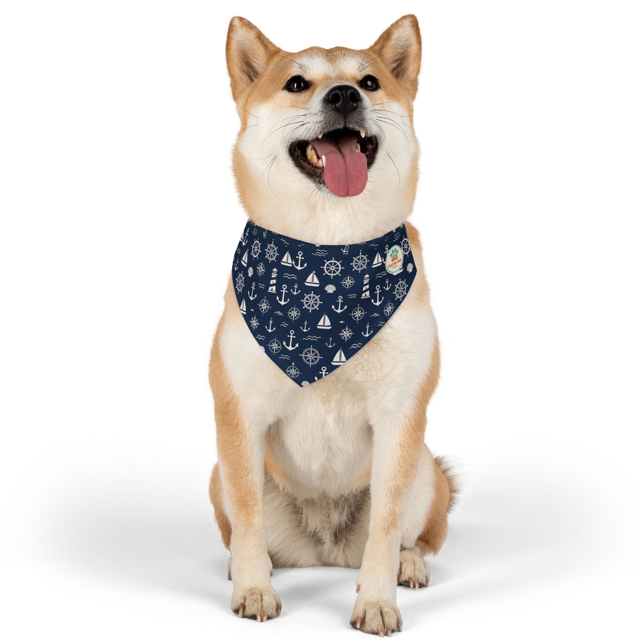 Nautical Anchors and Sailboats Pet Bandana Collar | Navy Maritime Pattern