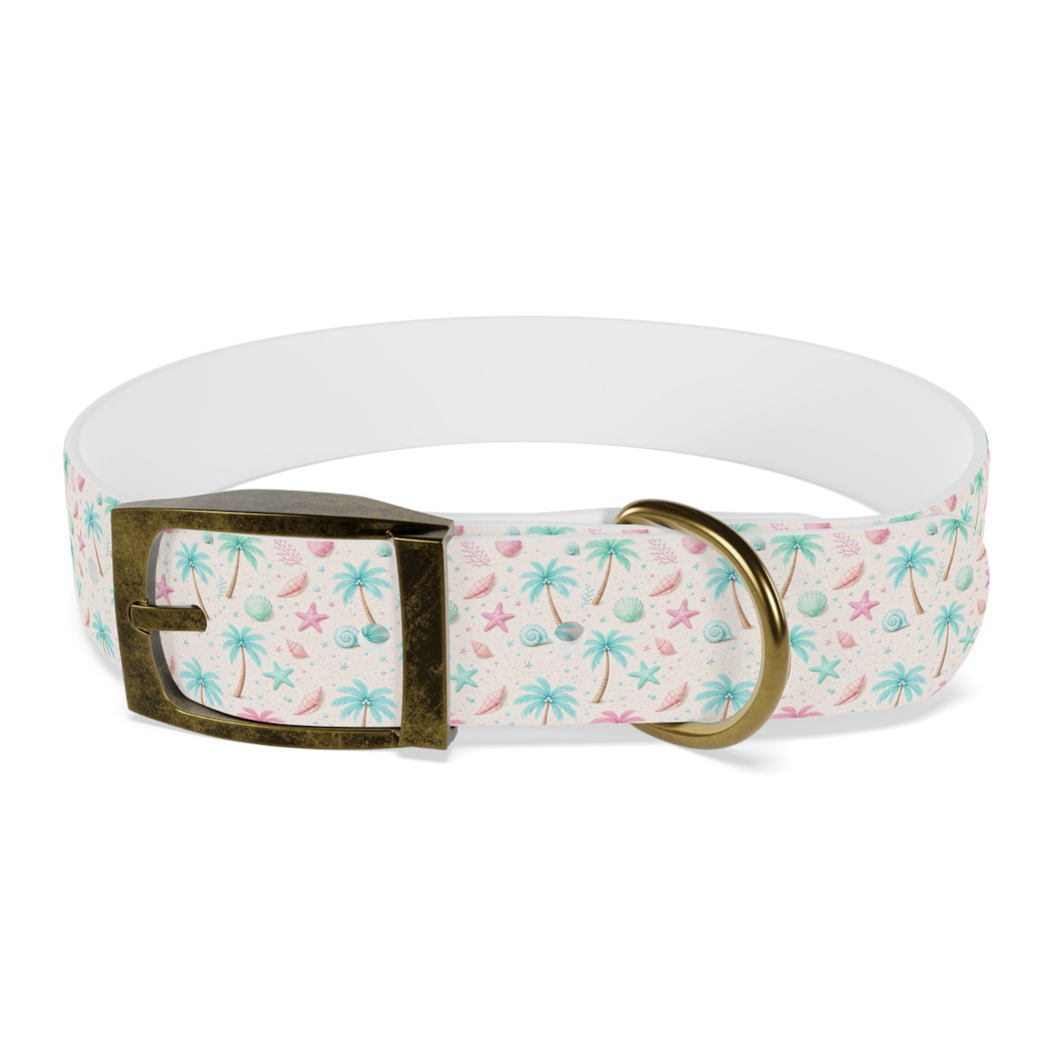 Tropical Palm Tree and Starfish Dog Collar | Pastel Beach Pattern