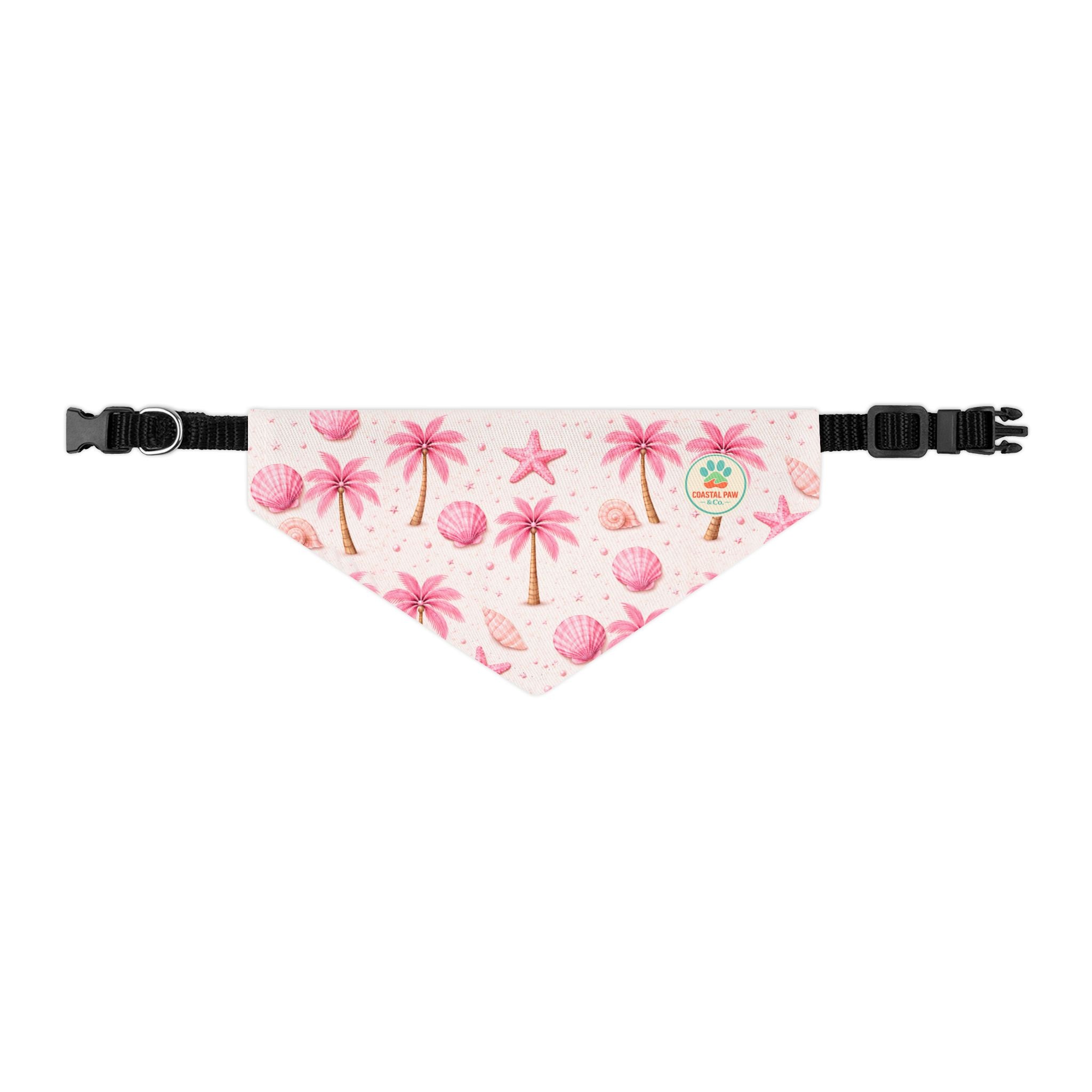 Pink Palm Trees Seashells Pet Bandana Collar | Tropical Beach Print