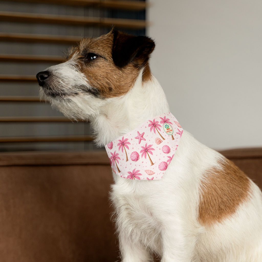Pink Palm Trees Seashells Pet Bandana Collar | Tropical Beach Print