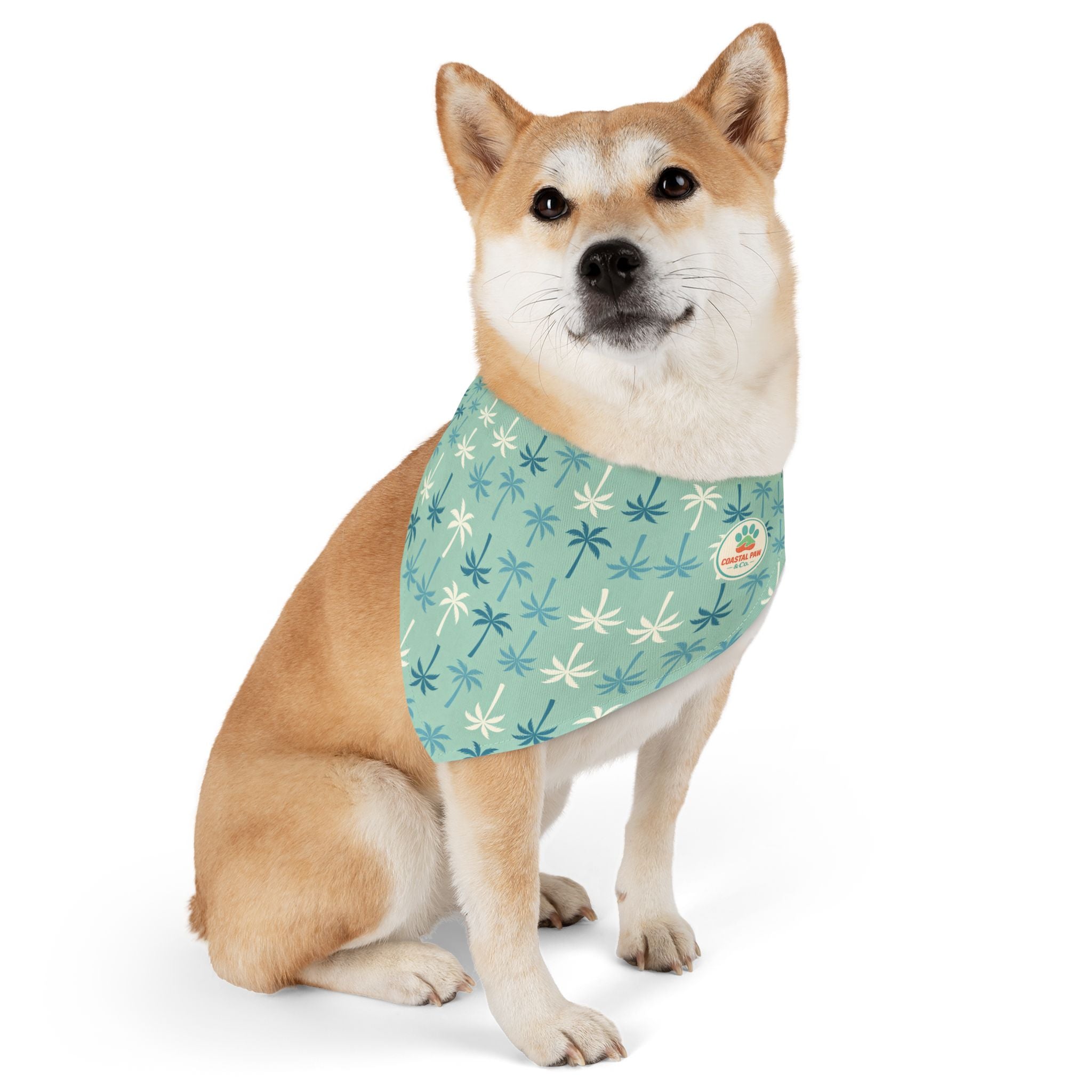 Teal Palm Tree Pattern Pet Bandana Collar | Tropical Dog Bandana