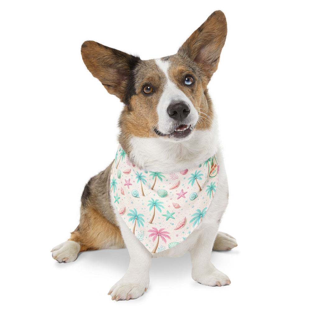 Pastel Palm Tree Seashells Pet Bandana Collar | Tropical Beach Print